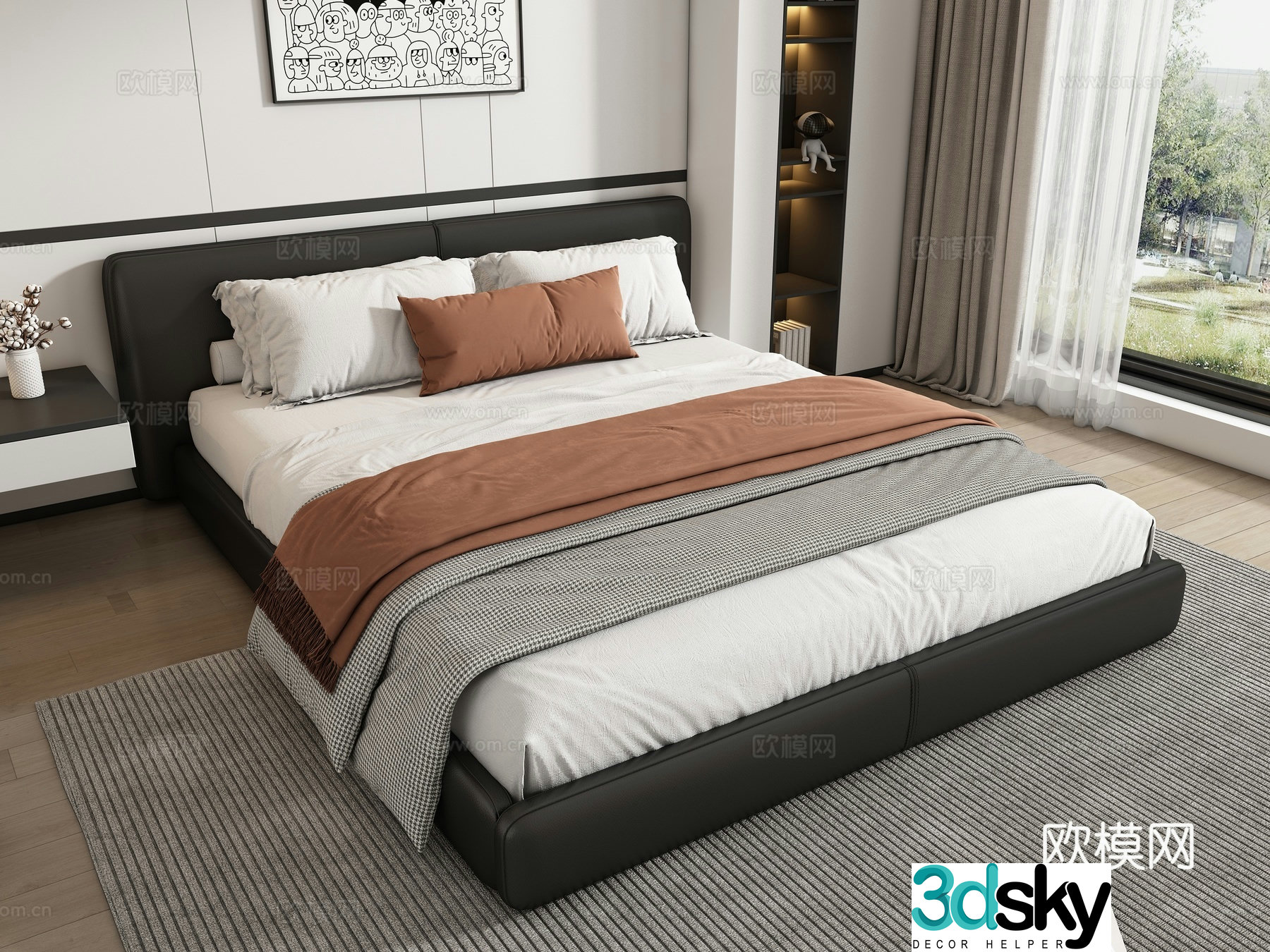 Modern double bed 3d model