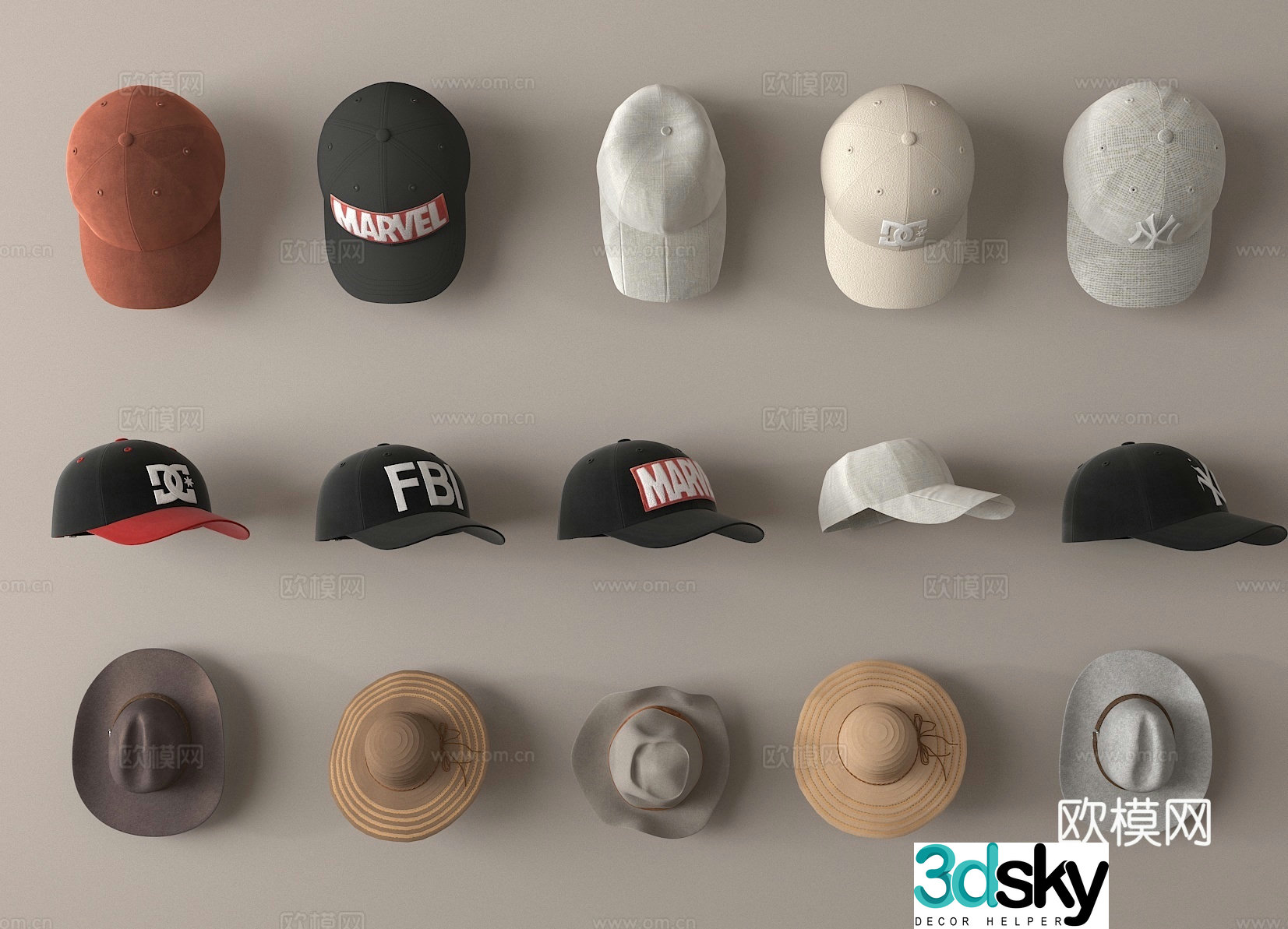 hat peaked cap baseball cap straw hat sun hat 3d model