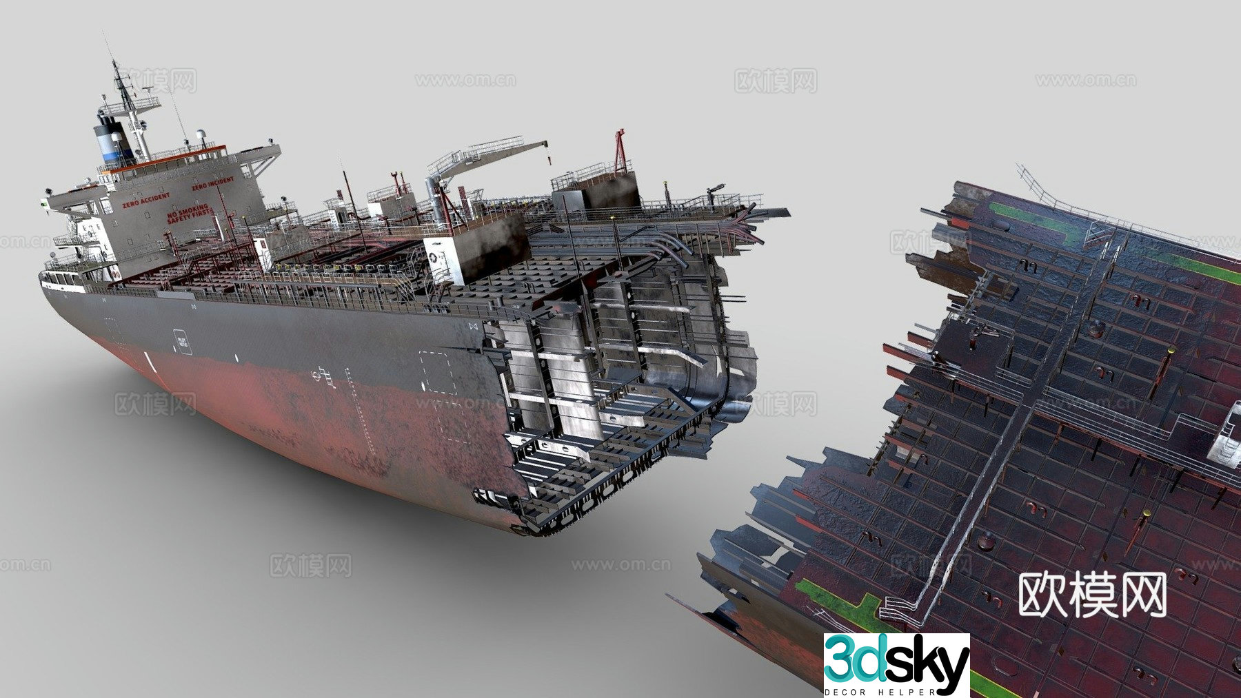 damaged tanker ship ship 3d model
