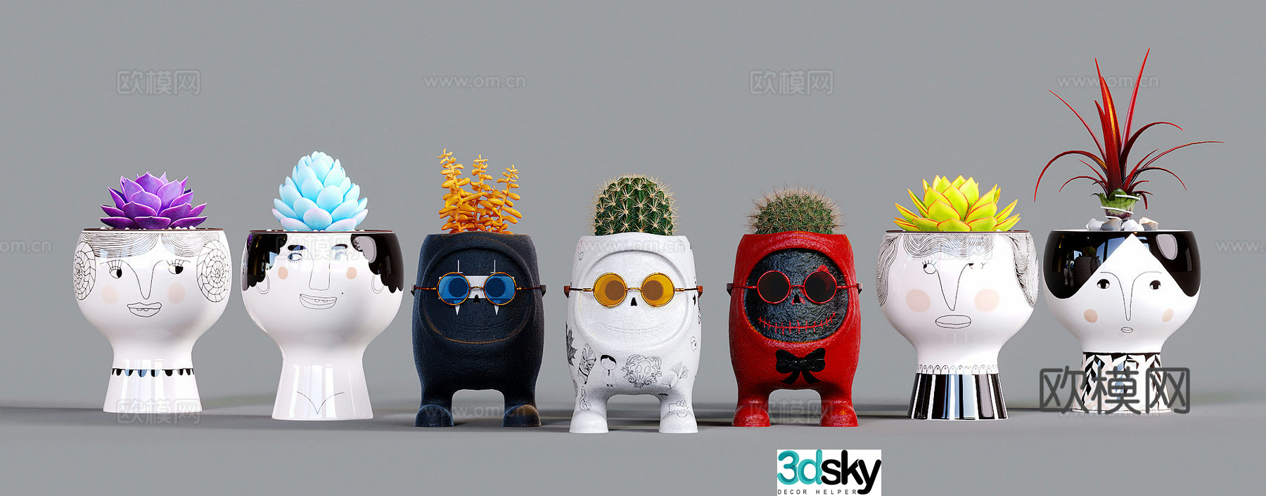 Modern succulent potted cactus flowerpot 3d model