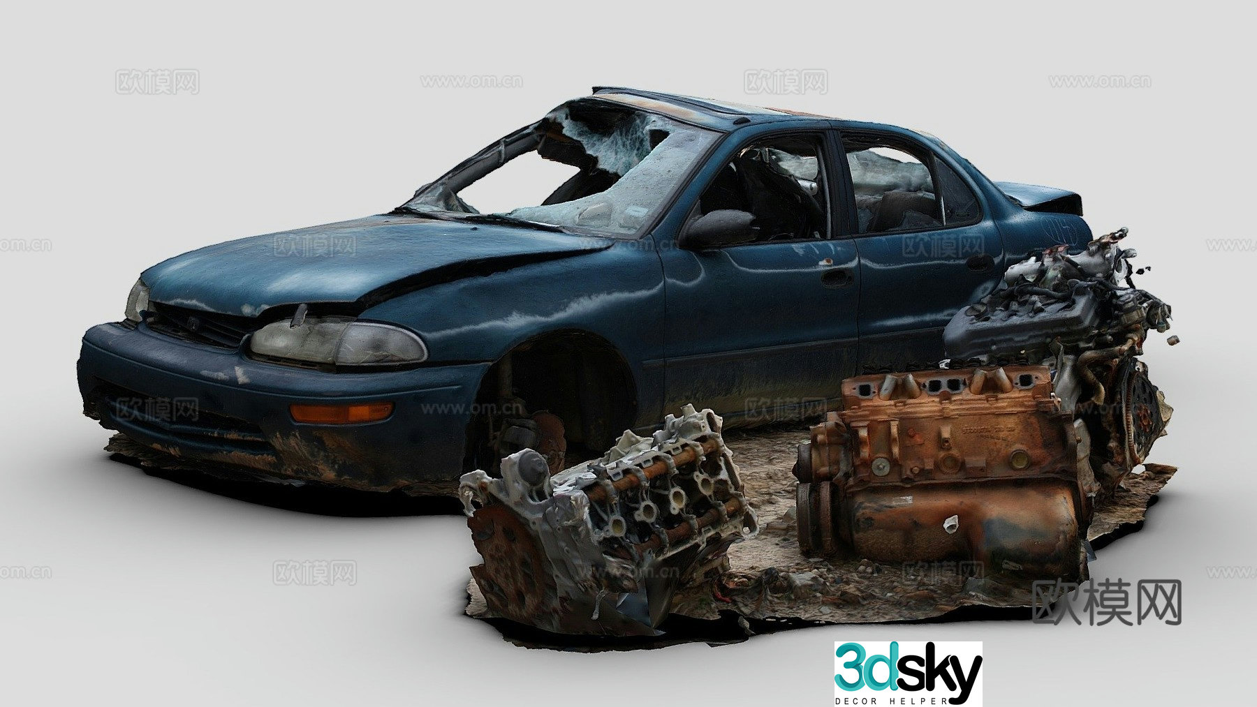 car wreck sedan 3d model