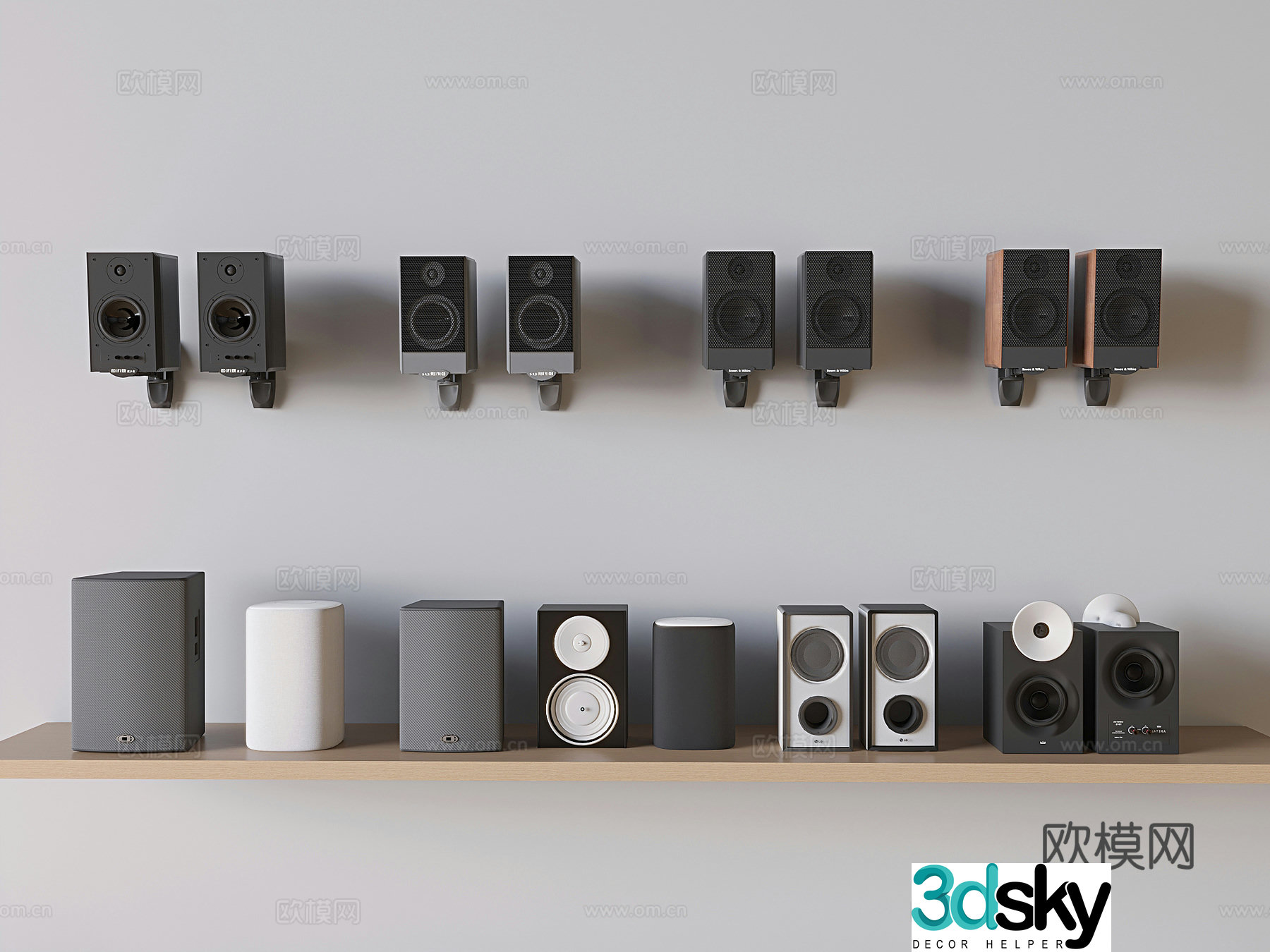 Floor-standing speakers subwoofers wall-mounted speakers 3D model