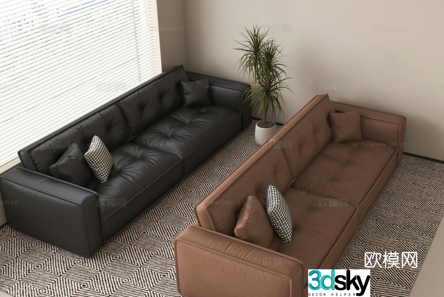 Double sofa leather sofa 3d model