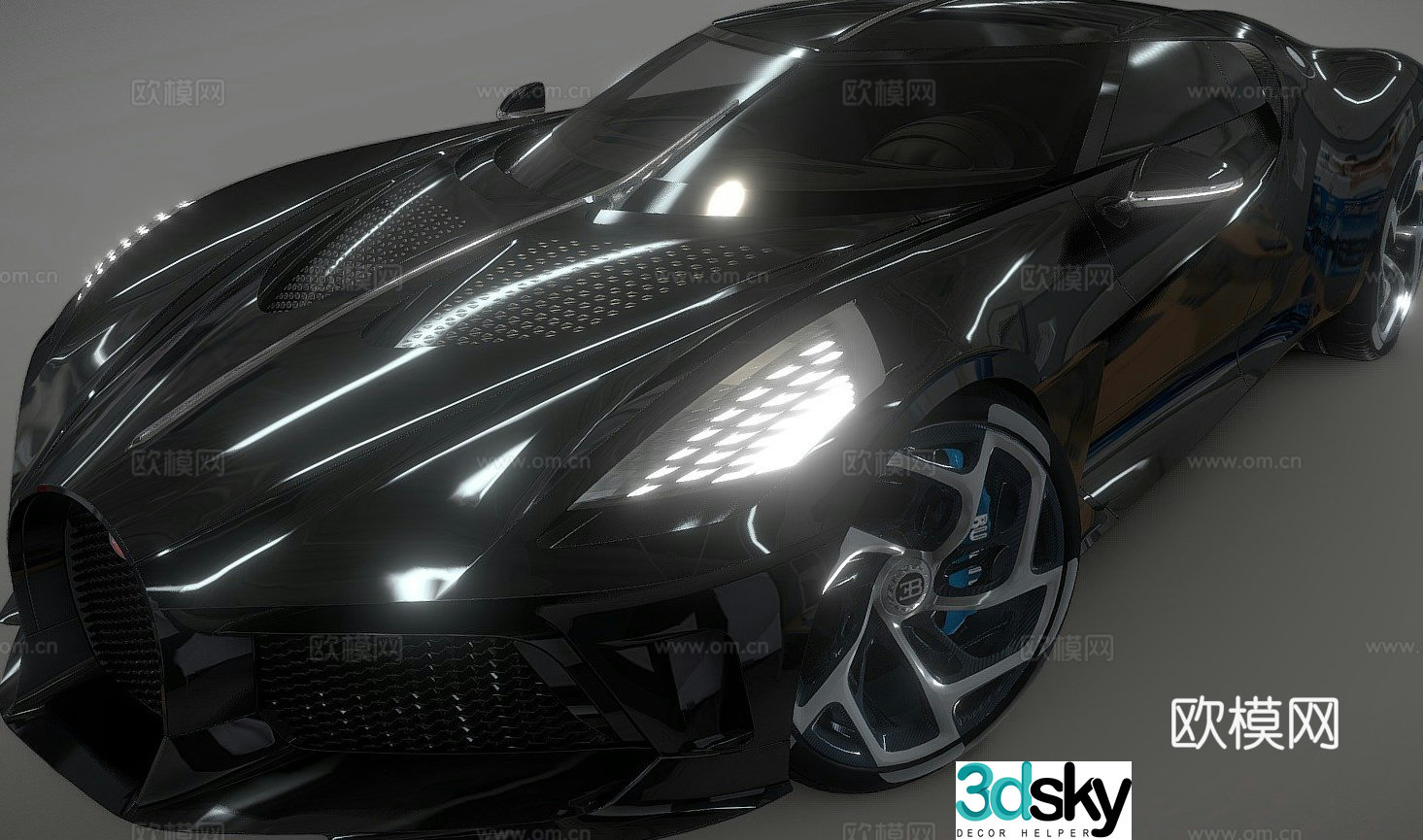 bugatti black car sedan sports car 3d model