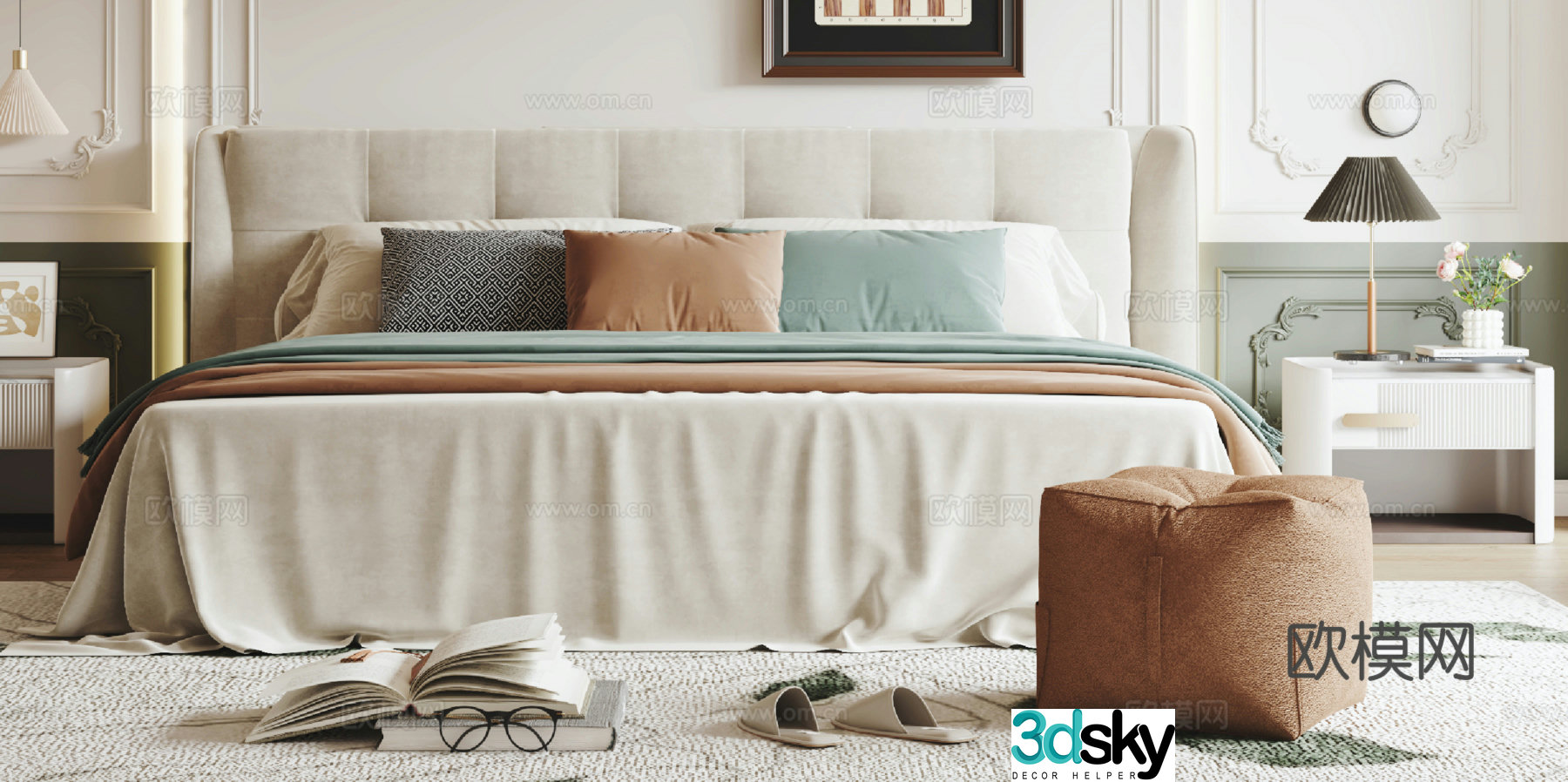 French double bed 3d model