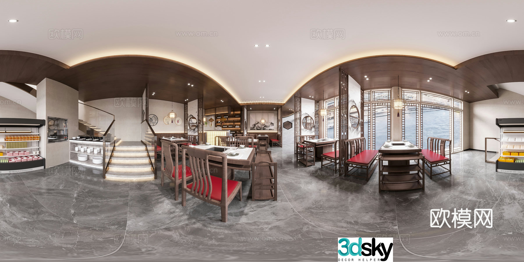 New Chinese hot pot restaurant cr panoramic 3d model