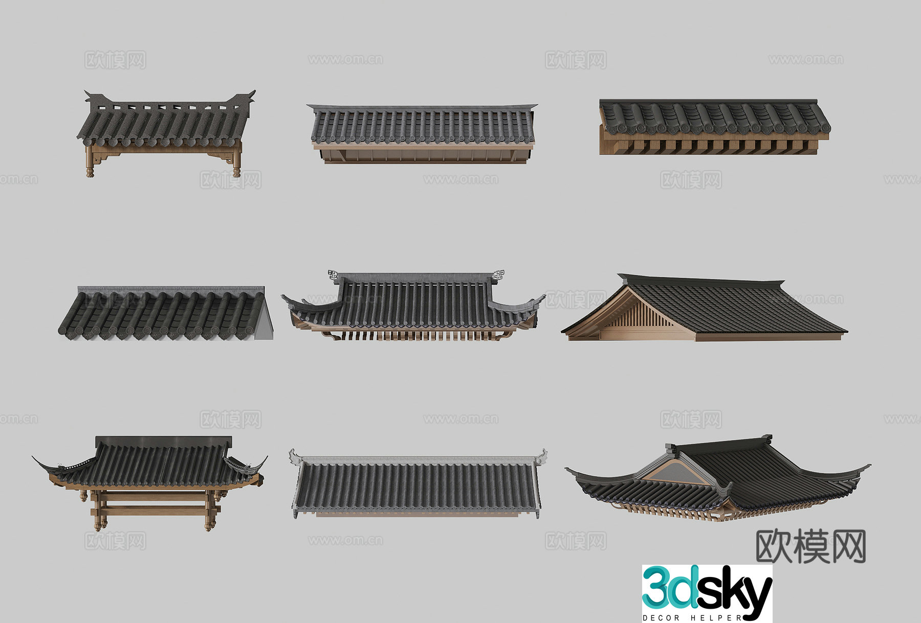 Chinese eaves roof ridge eaves line tile eaves ridge 3d model