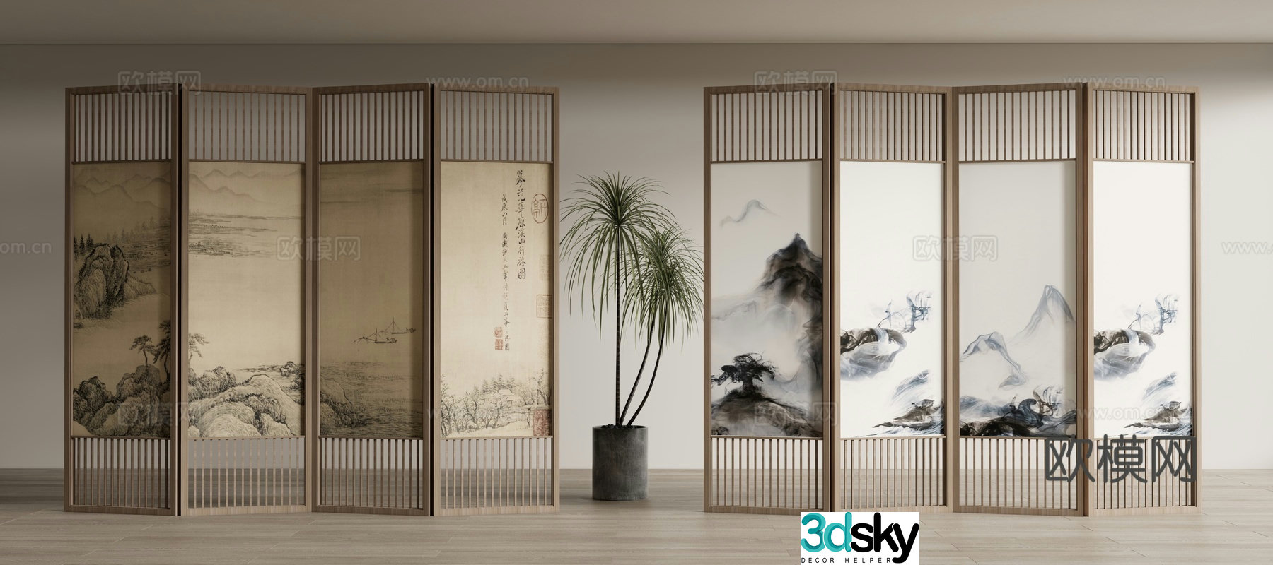 New Chinese style screen folding screen 3d model
