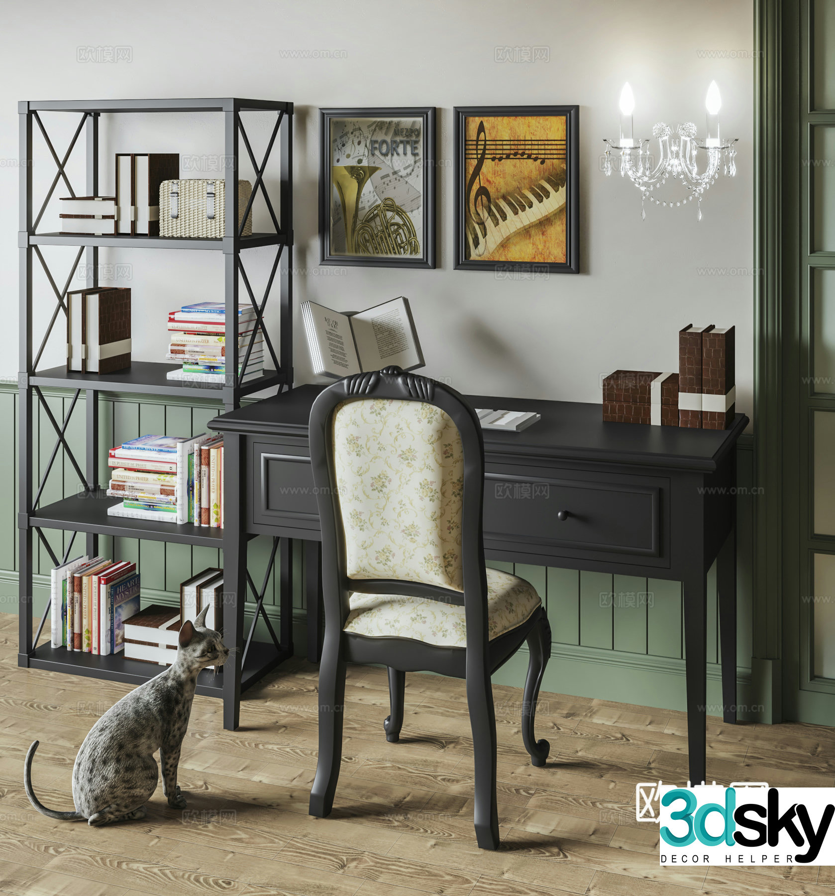 French desk writing desk 3d model
