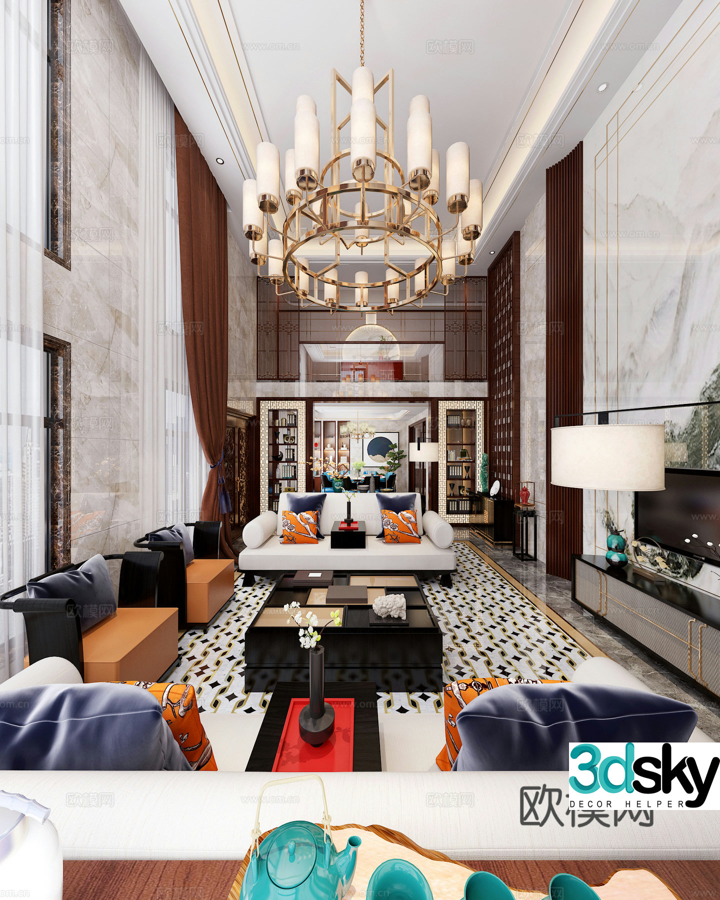 Villa living room villa hollow 3d model