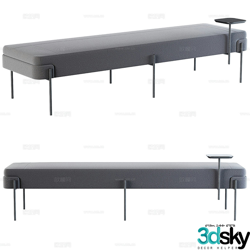 Modern long stool bedside stool 3d model