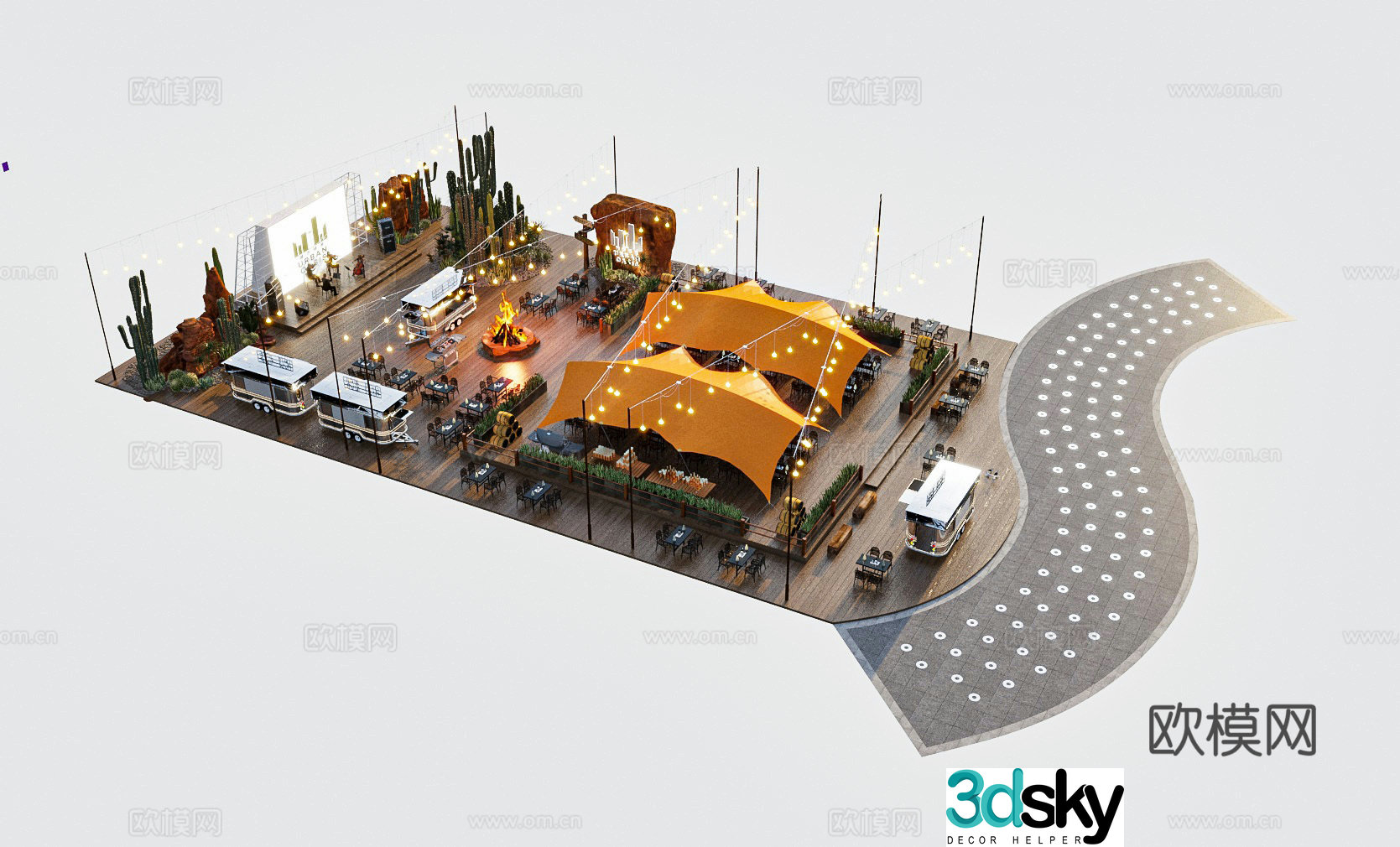 Music restaurant commercial layout camping plaza 3D model