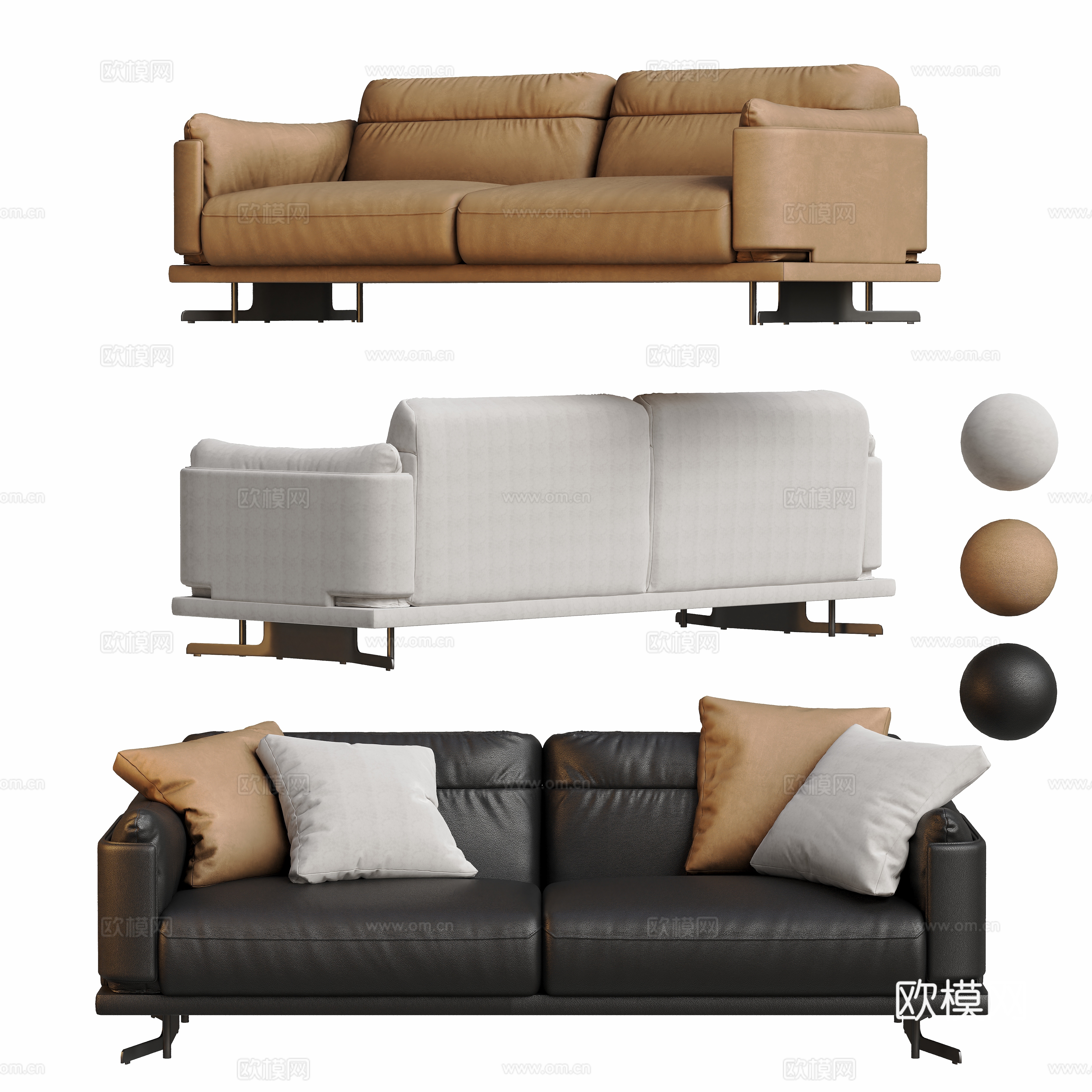 Double sofa leather sofa 3d model