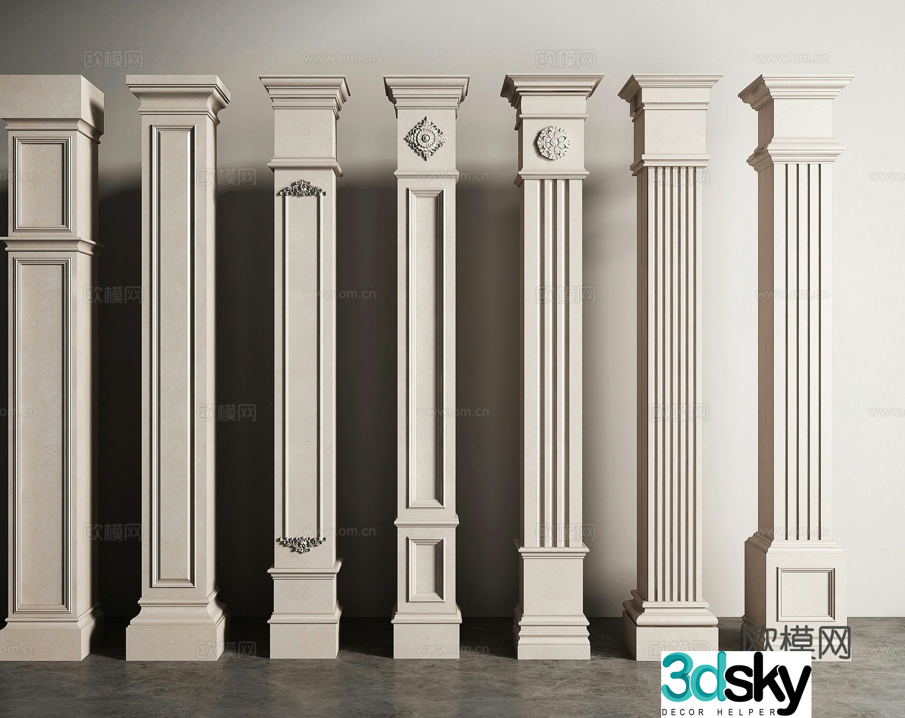 European columns Roman columns square columns gypsum columns 3D model