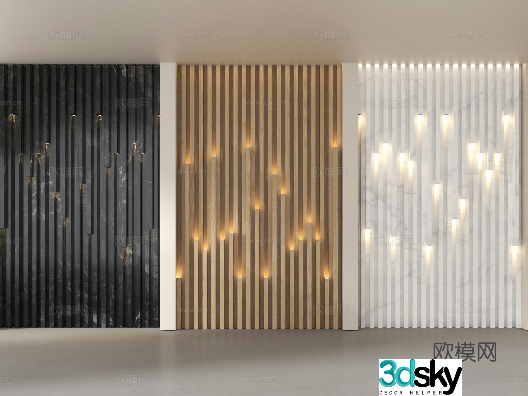 Wooden veneer modeling background wall creative background wall grille starry sky background wall 3d model