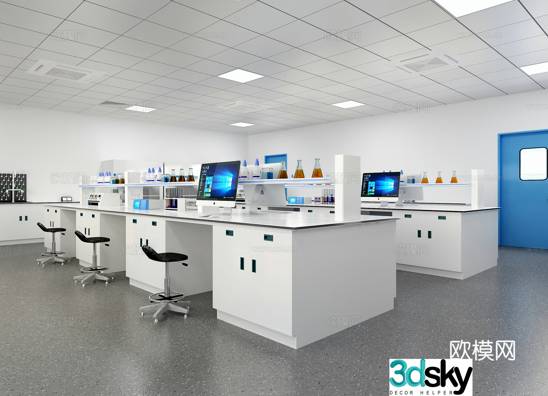 Modern physical and chemical room laboratory 3d model