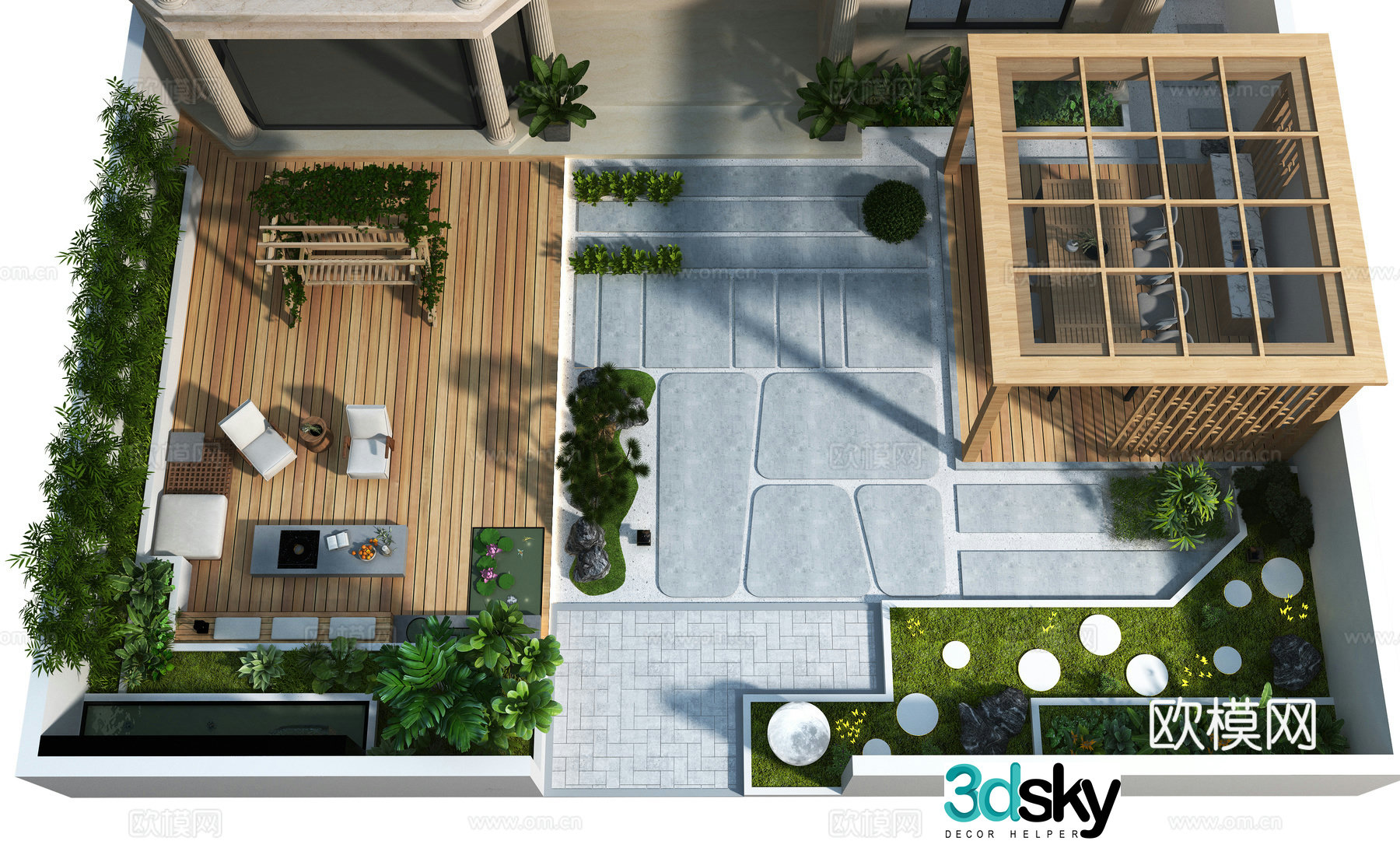 Modern roof garden 3d model