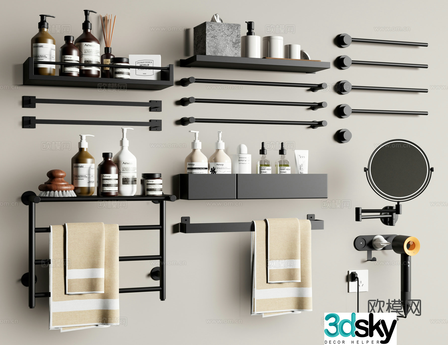 Modern towel rack bathroom storage rack bathroom supplies towel hair dryer 3d model
