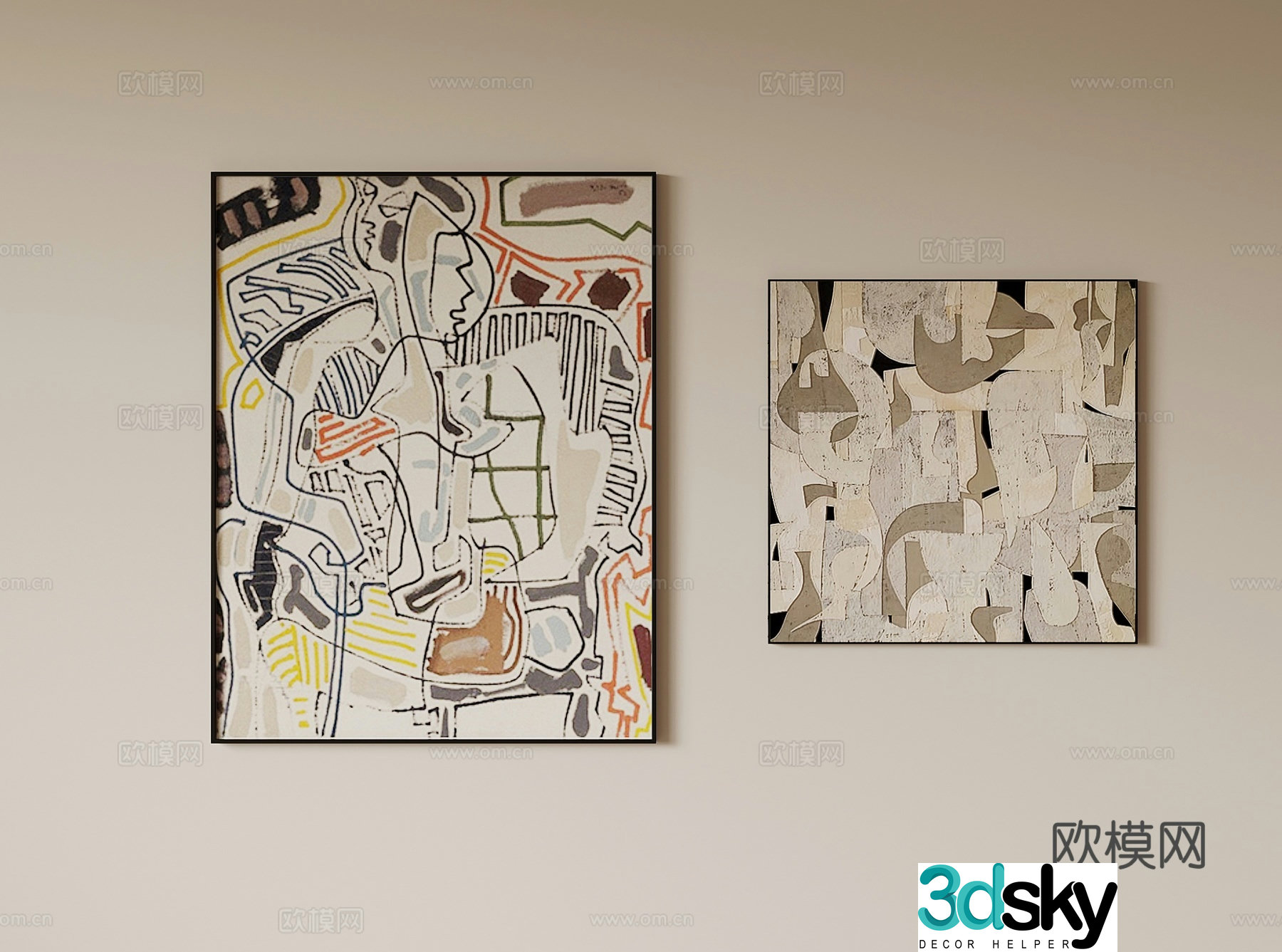 Modern decorative painting art hanging 3d model