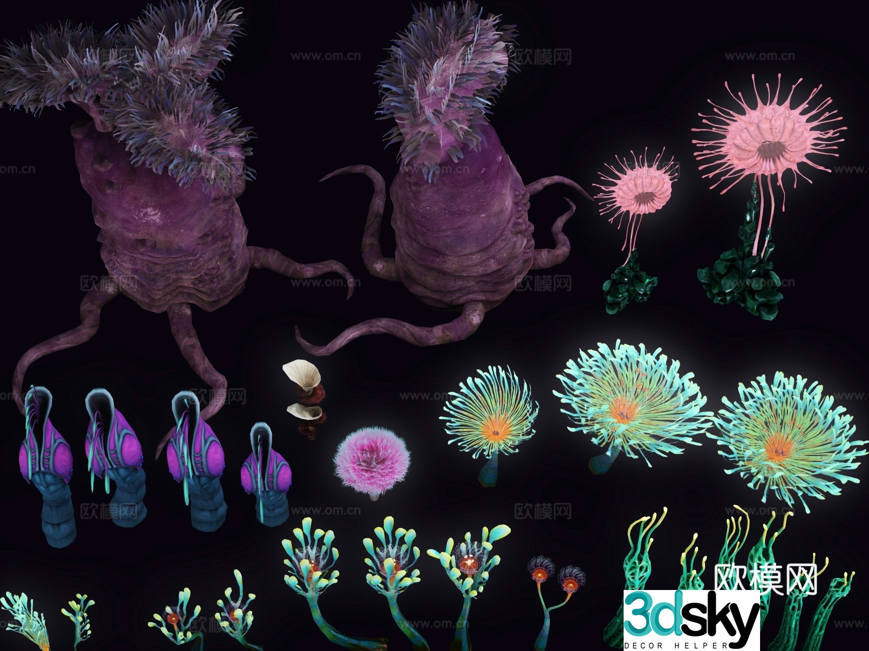 Sci-fi plants undersea plants glowing plants plant piles mushrooms alien plants seaweed 3d model