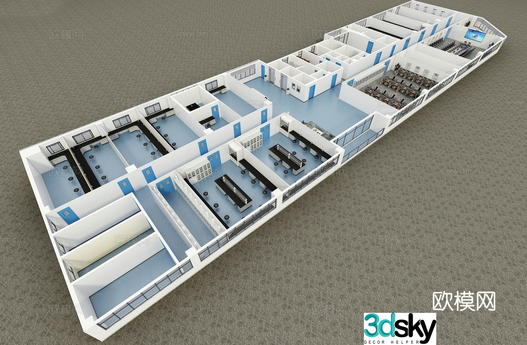 Modern laboratory aerial view 3d model