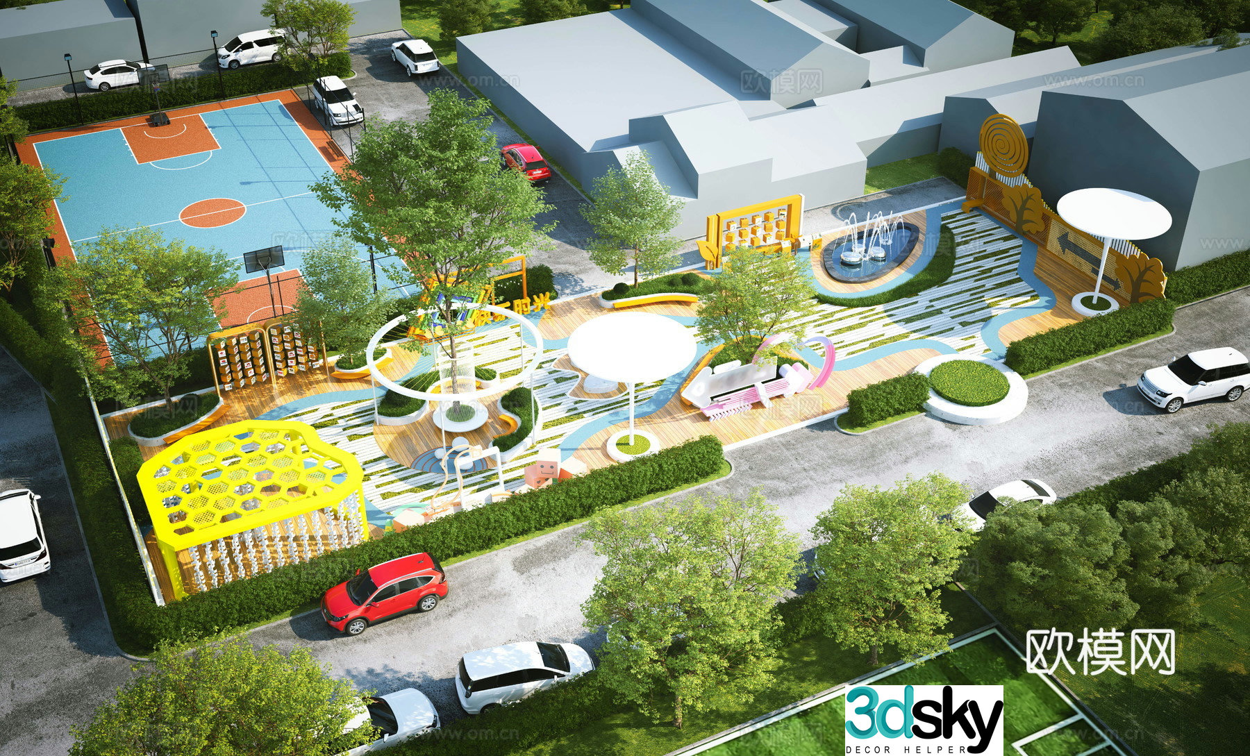 Modern pocket park corner green space park campground children’s amusement park 3d model