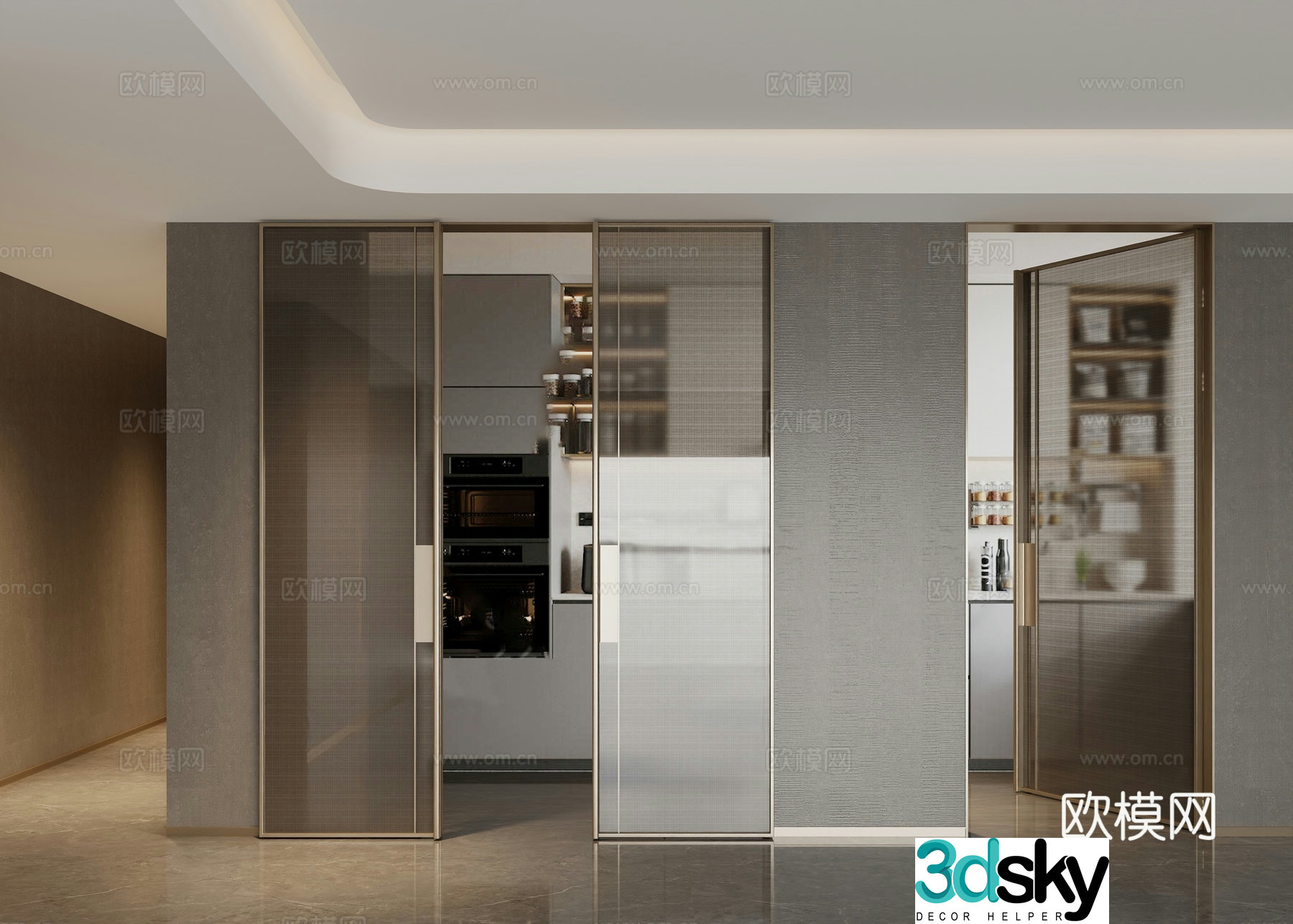 Modern wired glass sliding door 3d model