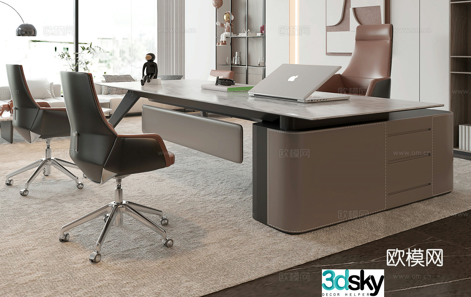 Modern office desk desk chair 3d model