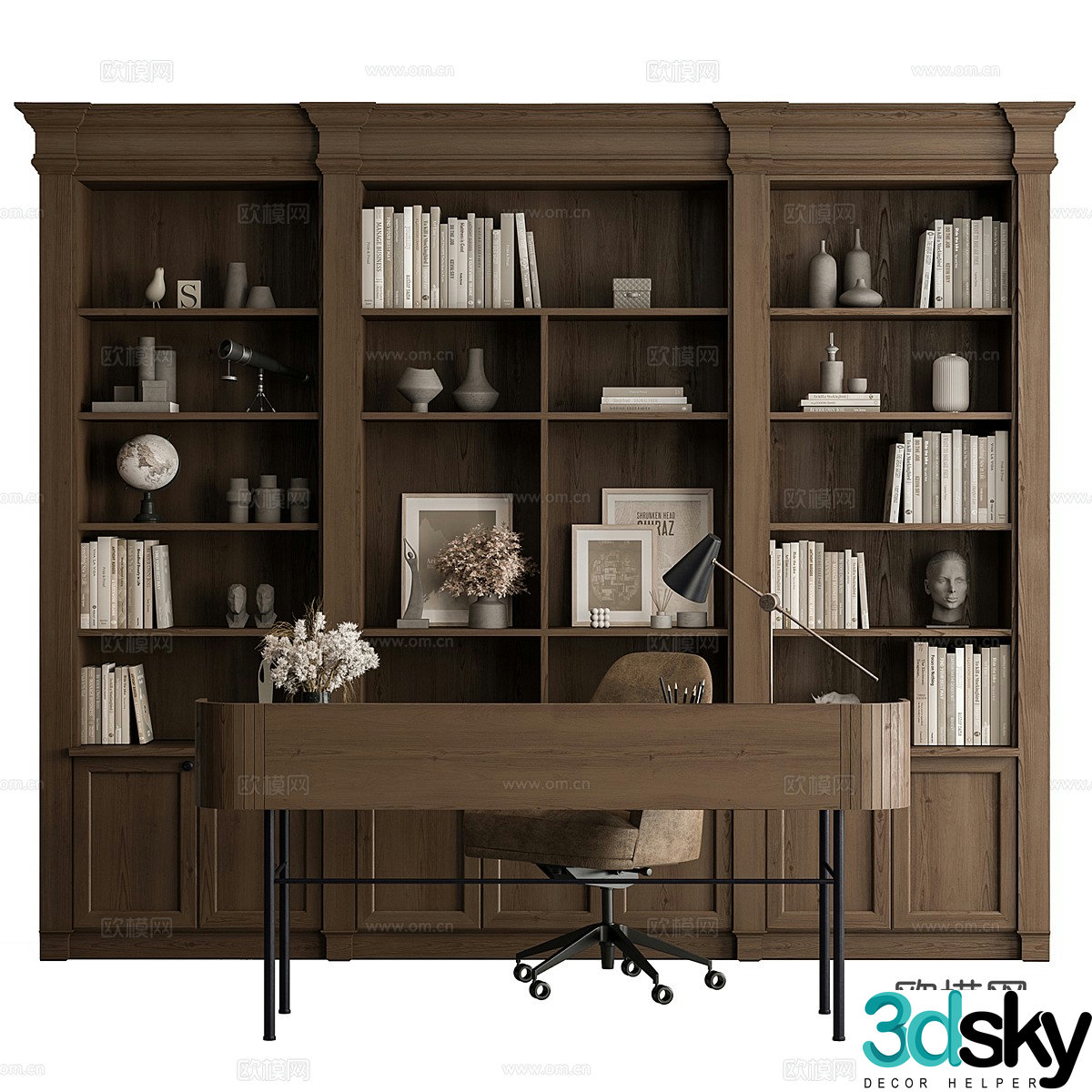 American bookcase desk 3d model