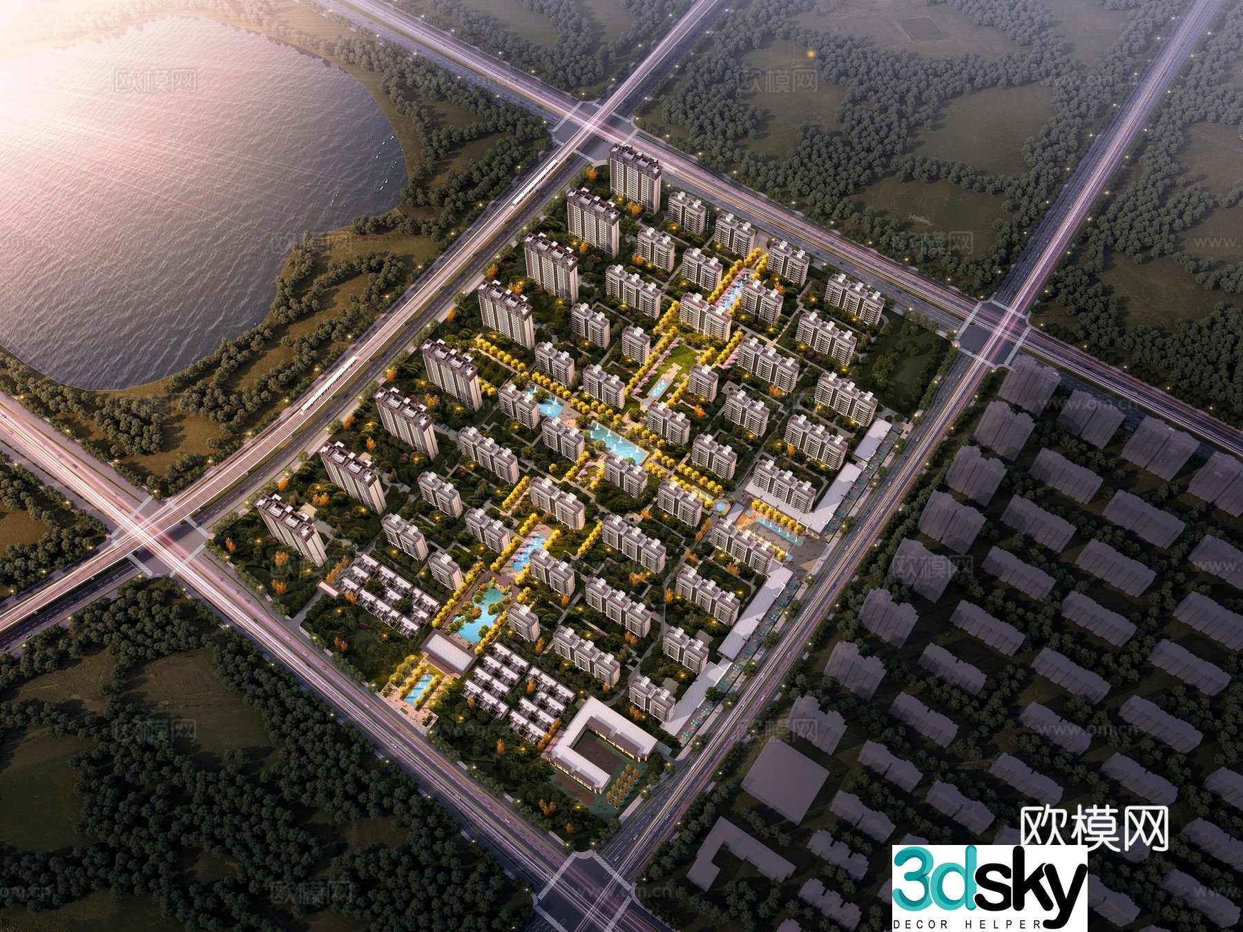 New Chinese style residential area aerial view 3D model