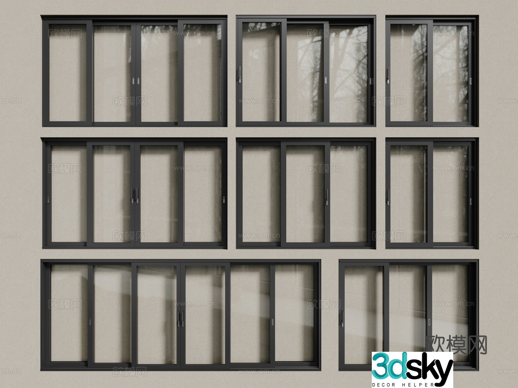 Modern windows aluminum alloy windows casement windows floor-to-ceiling windows 3d model
