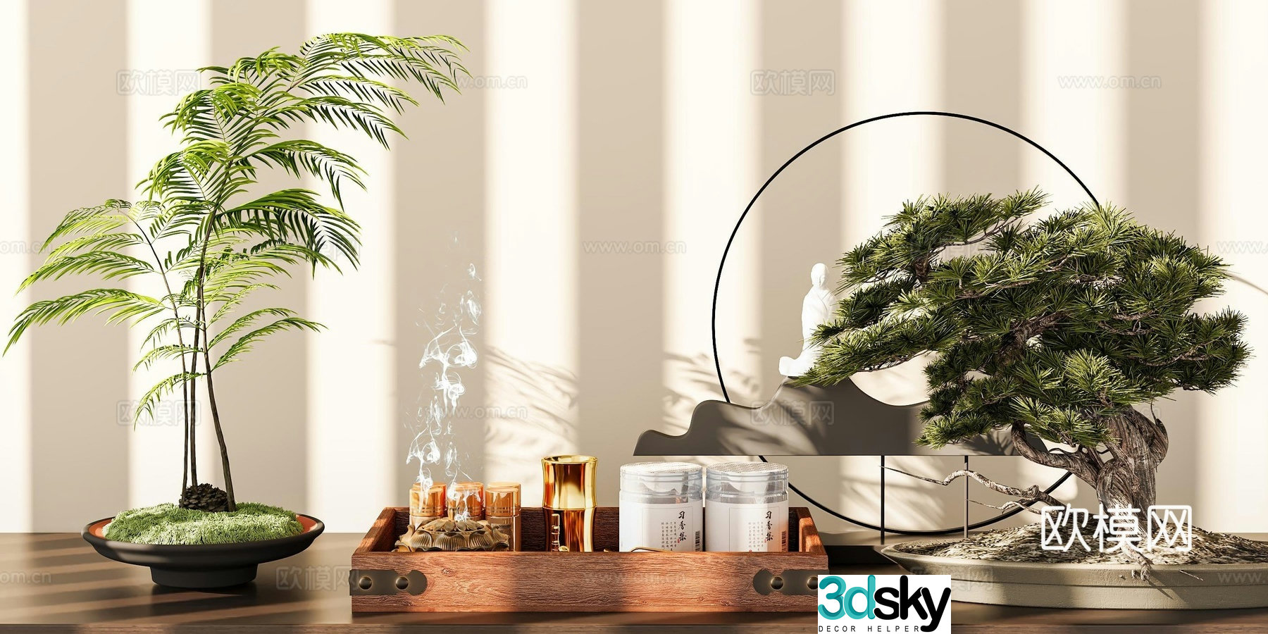 New Chinese style tableware tea tray potted plant 3D model