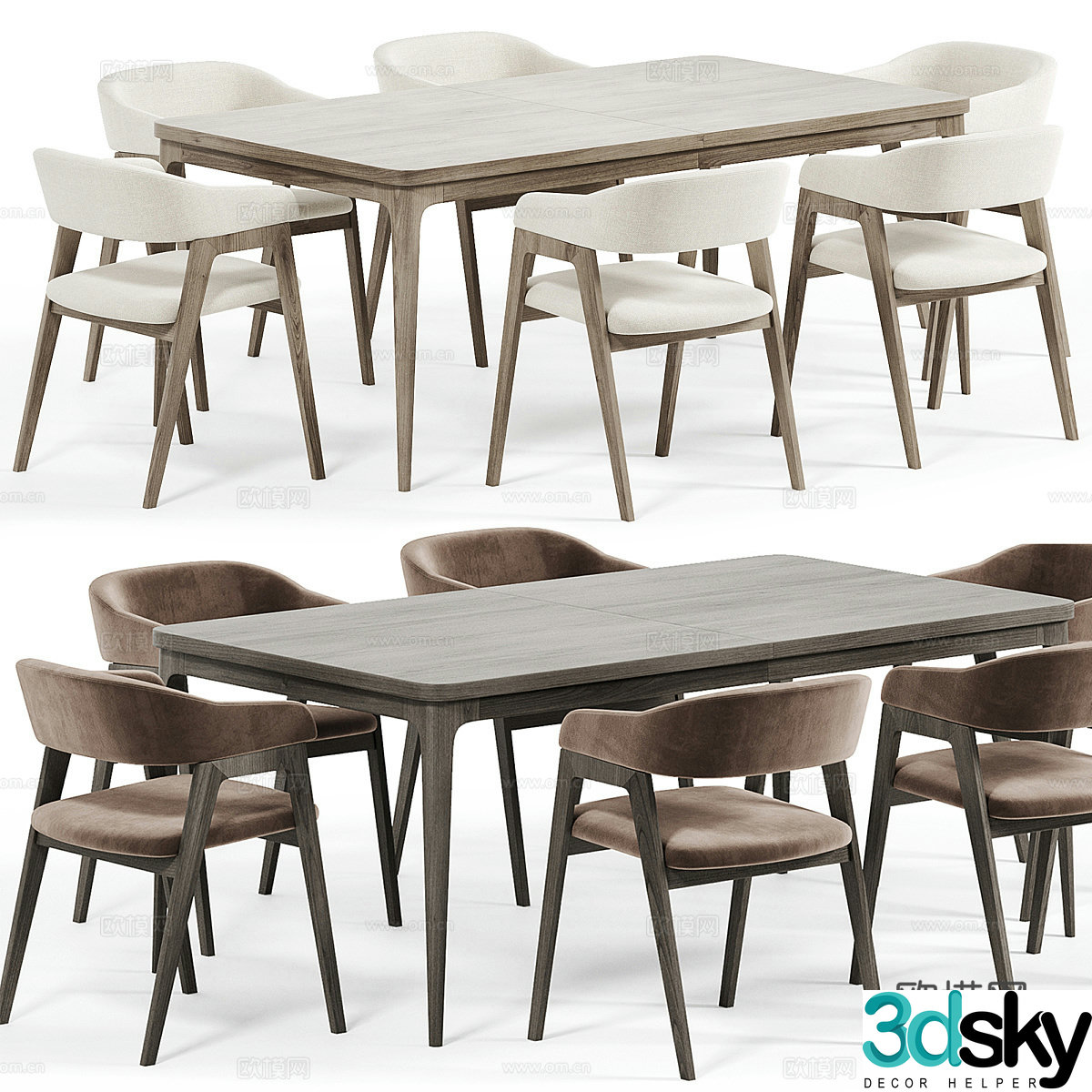 Nordic dining table and chairs 3d model