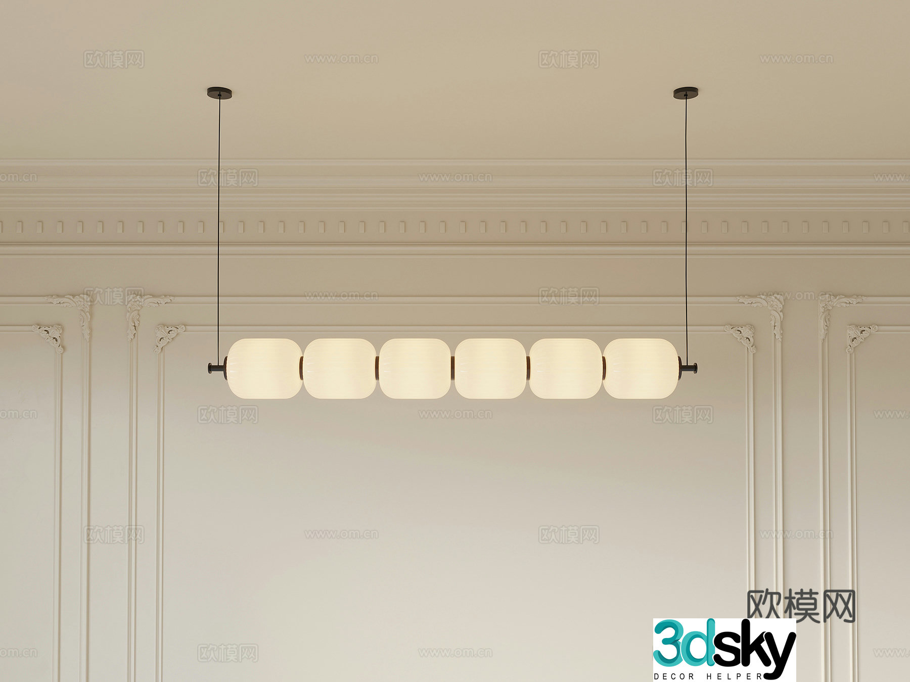 Cream style chandelier long chandelier 3d model