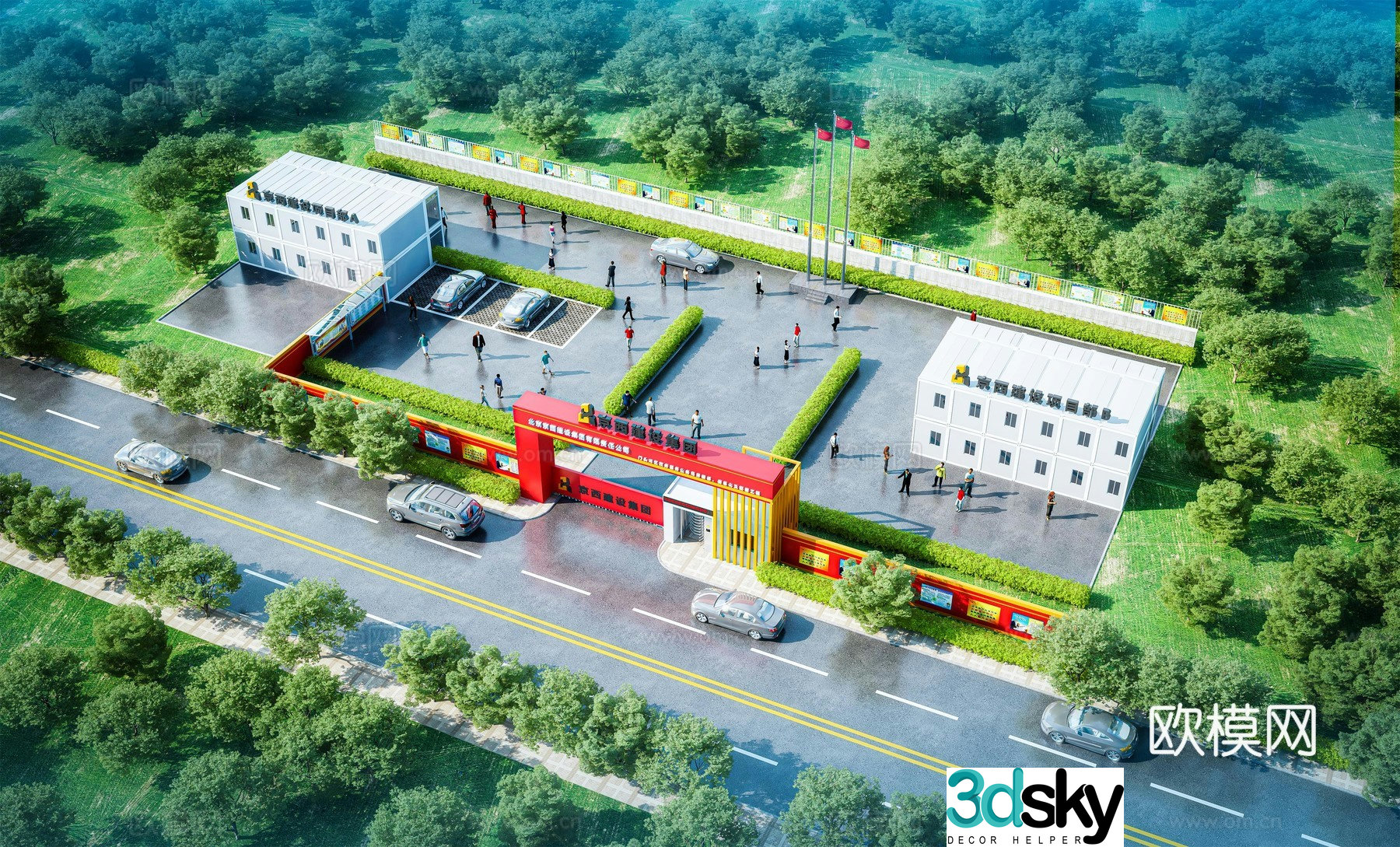 Modern construction site project department aerial view 3d model