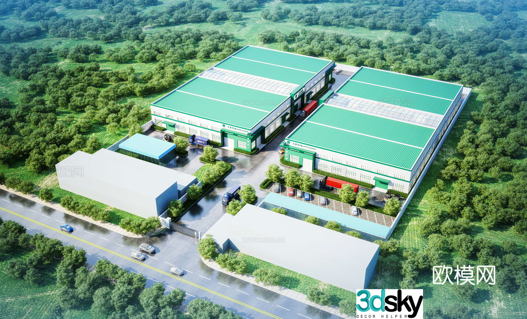 Aerial view of factory building factory industrial park industrial park warehouse 3D model
