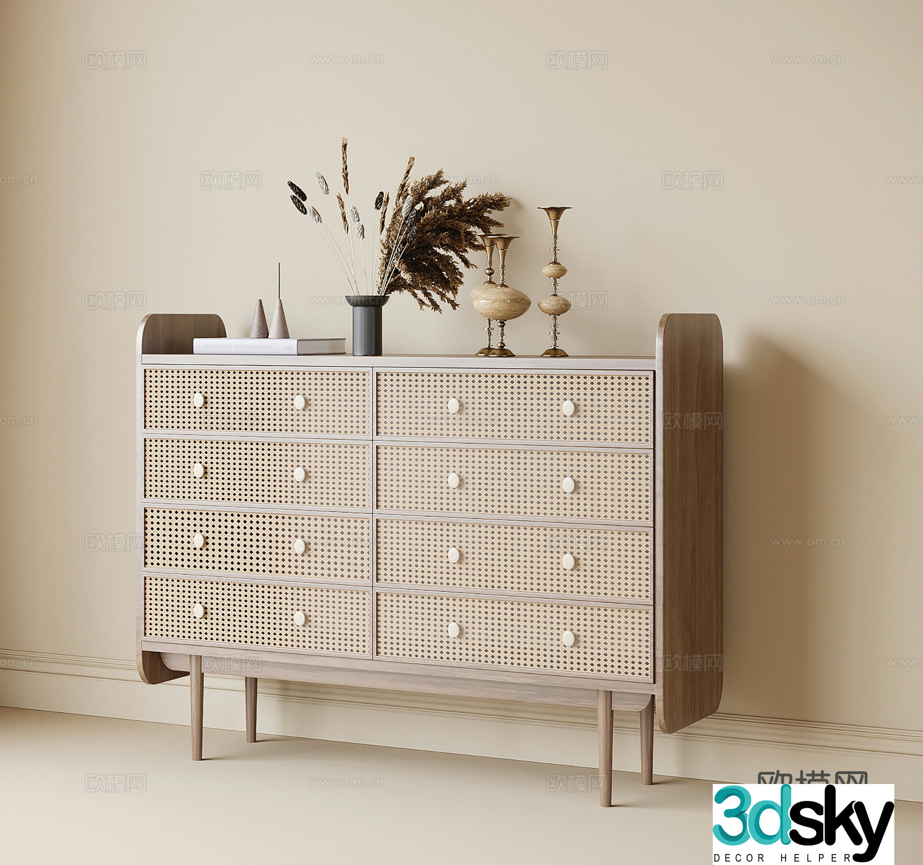 Wabi-sabi shoe cabinet low cabinet 3d model