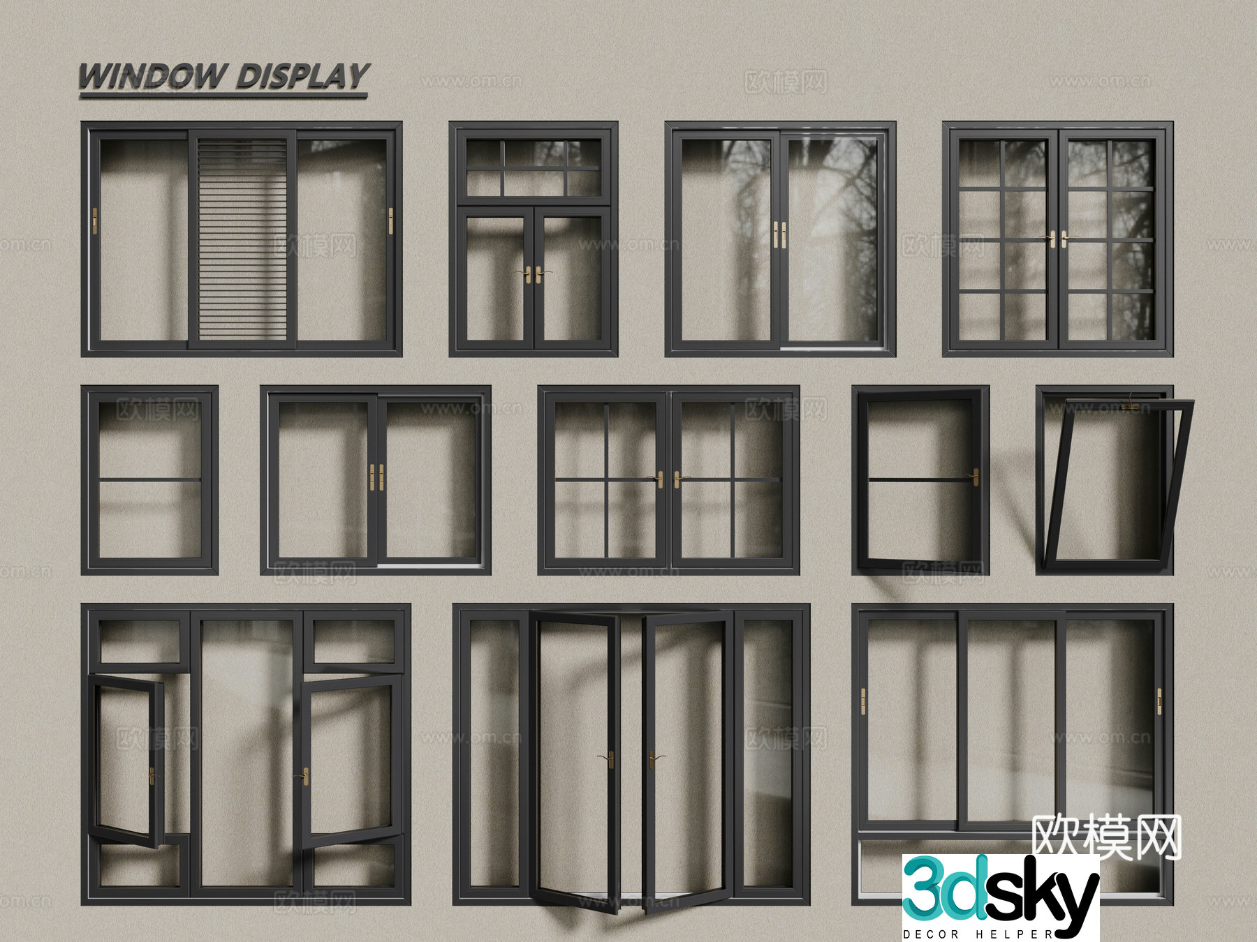 Modern windows aluminum alloy windows casement windows floor-to-ceiling windows blinds 3d model