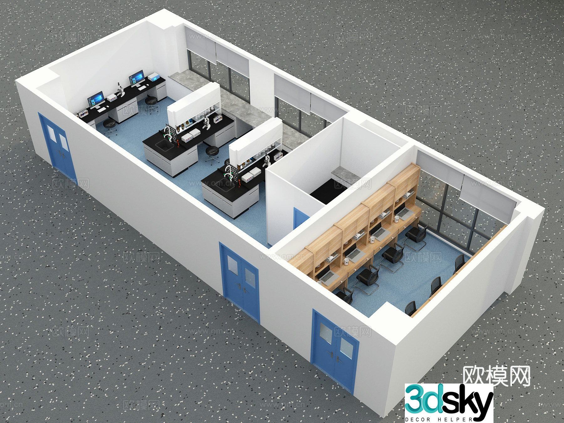 Modern laboratory aerial view 3d model