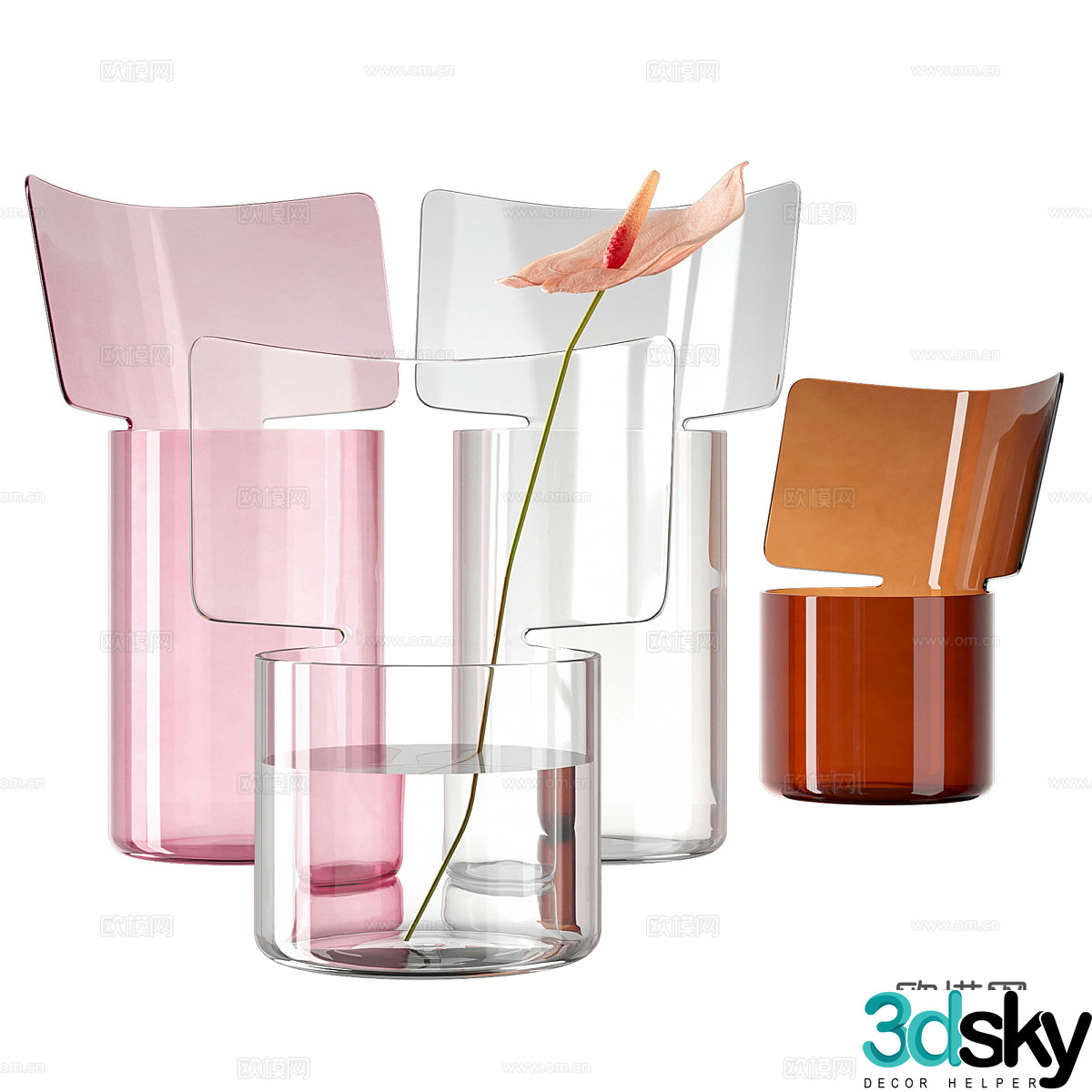 glass vase floral 3d model