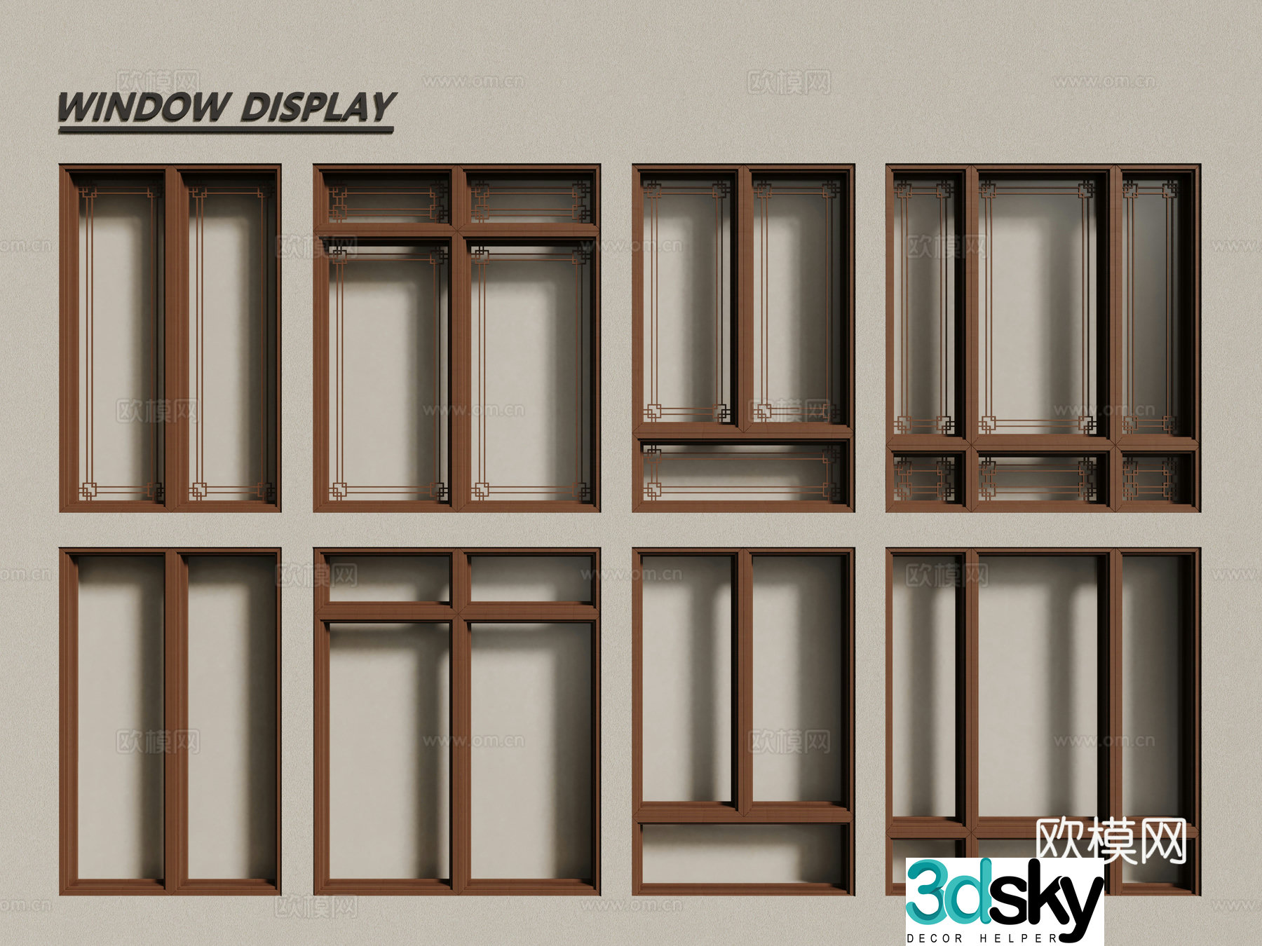 New Chinese style windows hollow windows carved windows lattice windows wooden windows 3d model