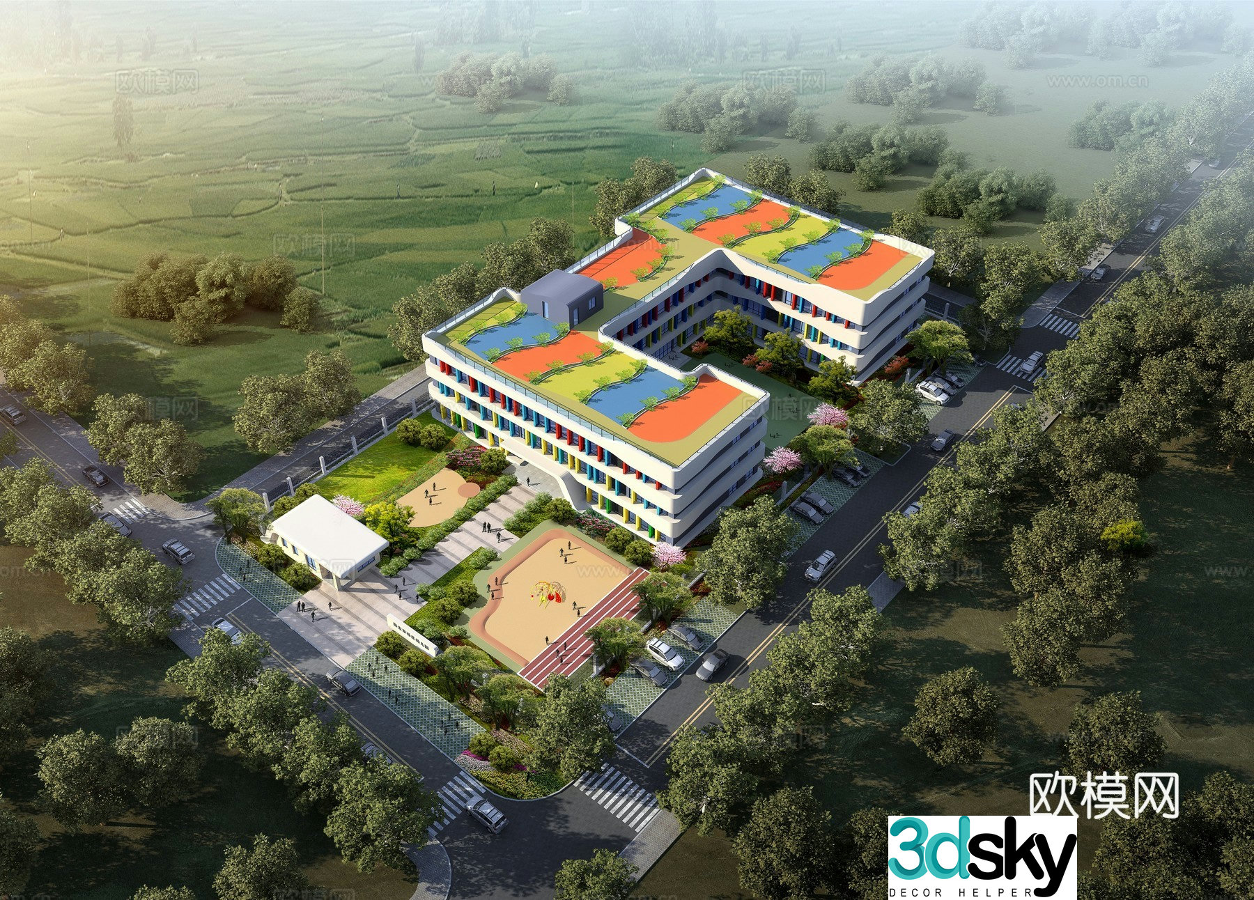 Kindergarten aerial view 3d model