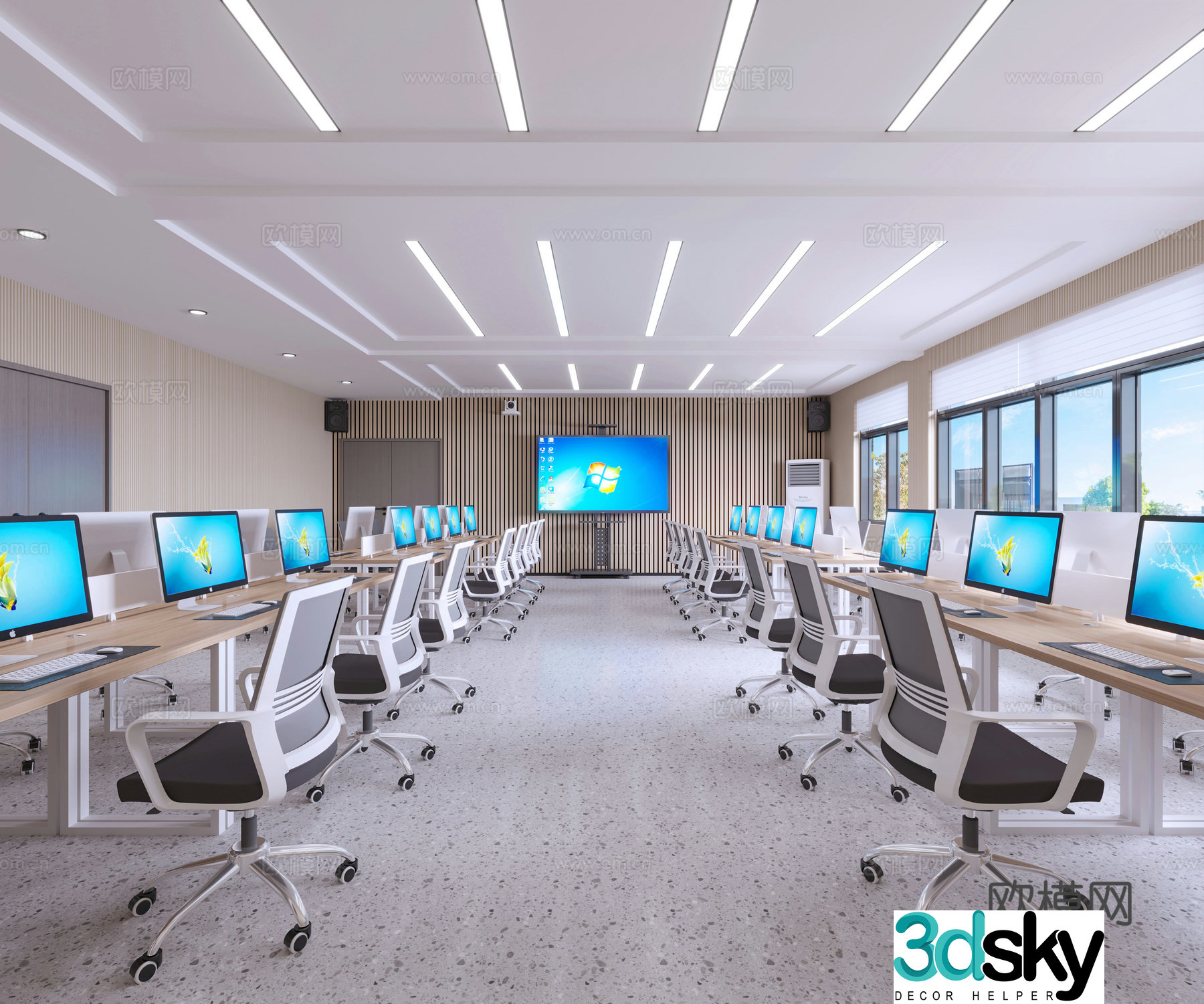 Modern computer classroom training room 3d model