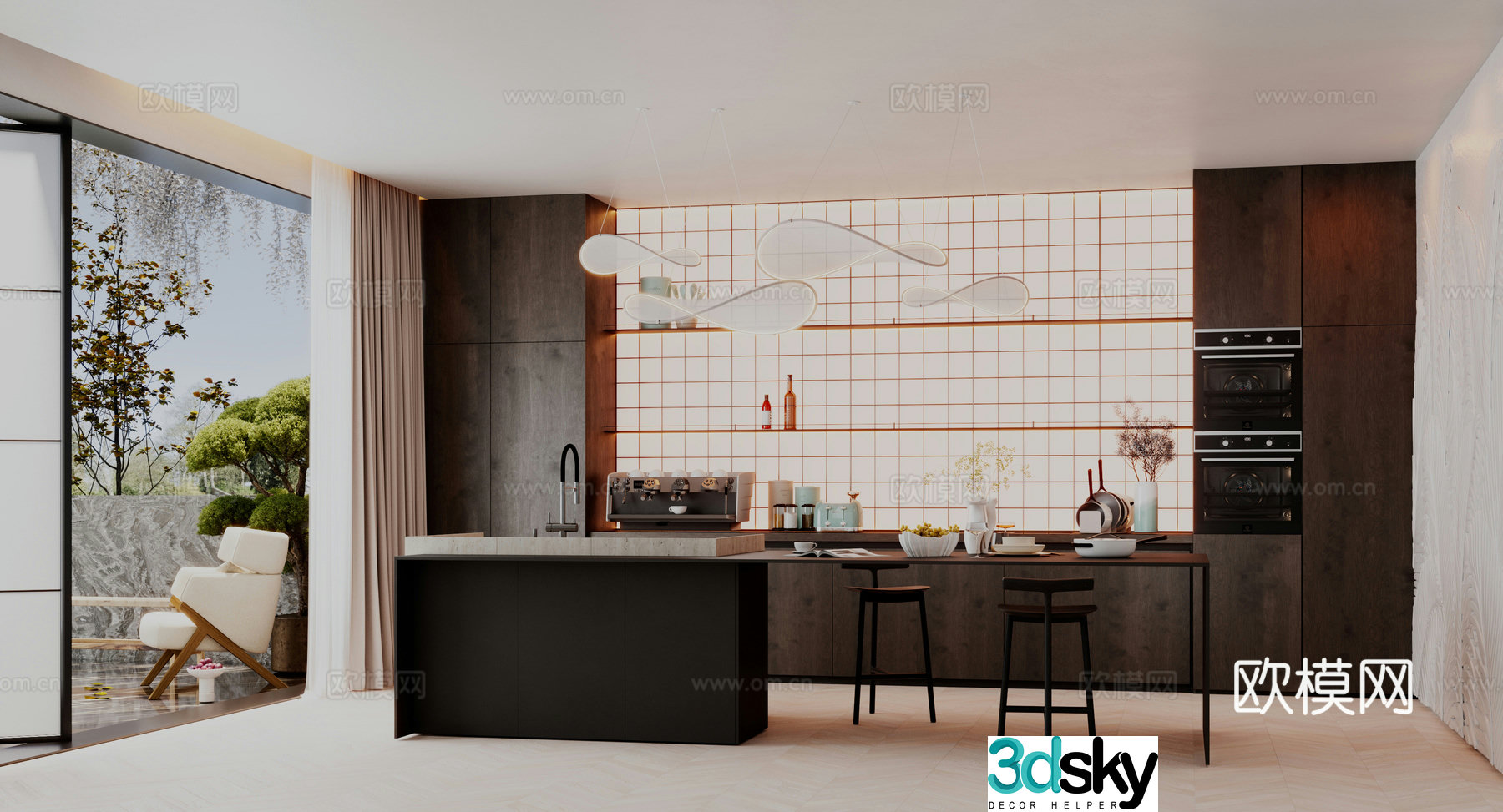 Modern island restaurant 3d model
