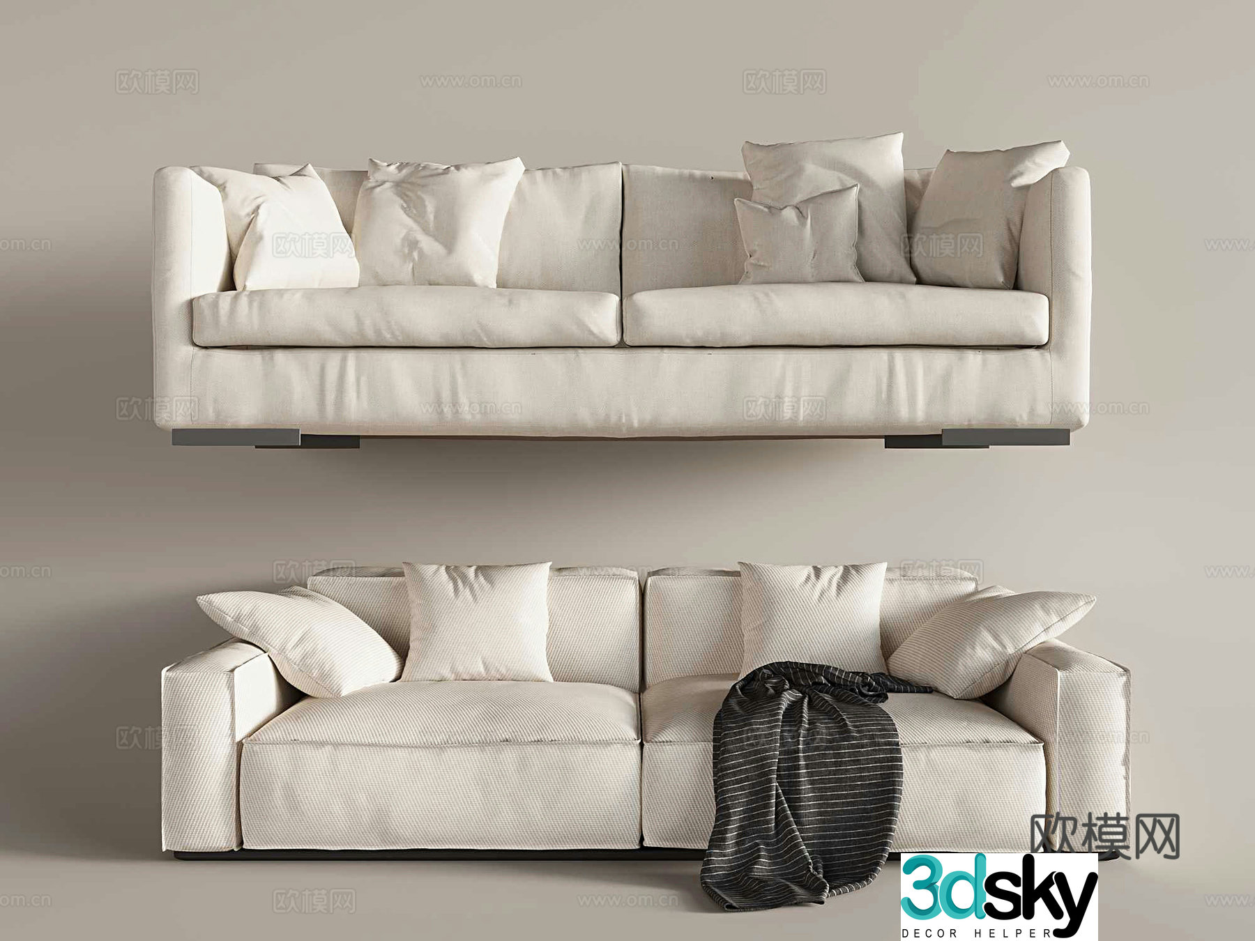 Cream style double sofa 3d model