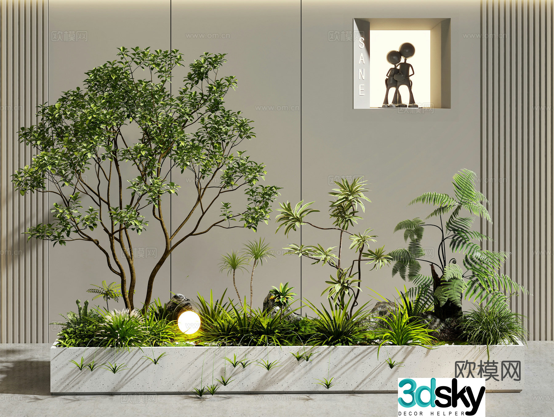 Modern tree pond flower bed plant pile 3d model
