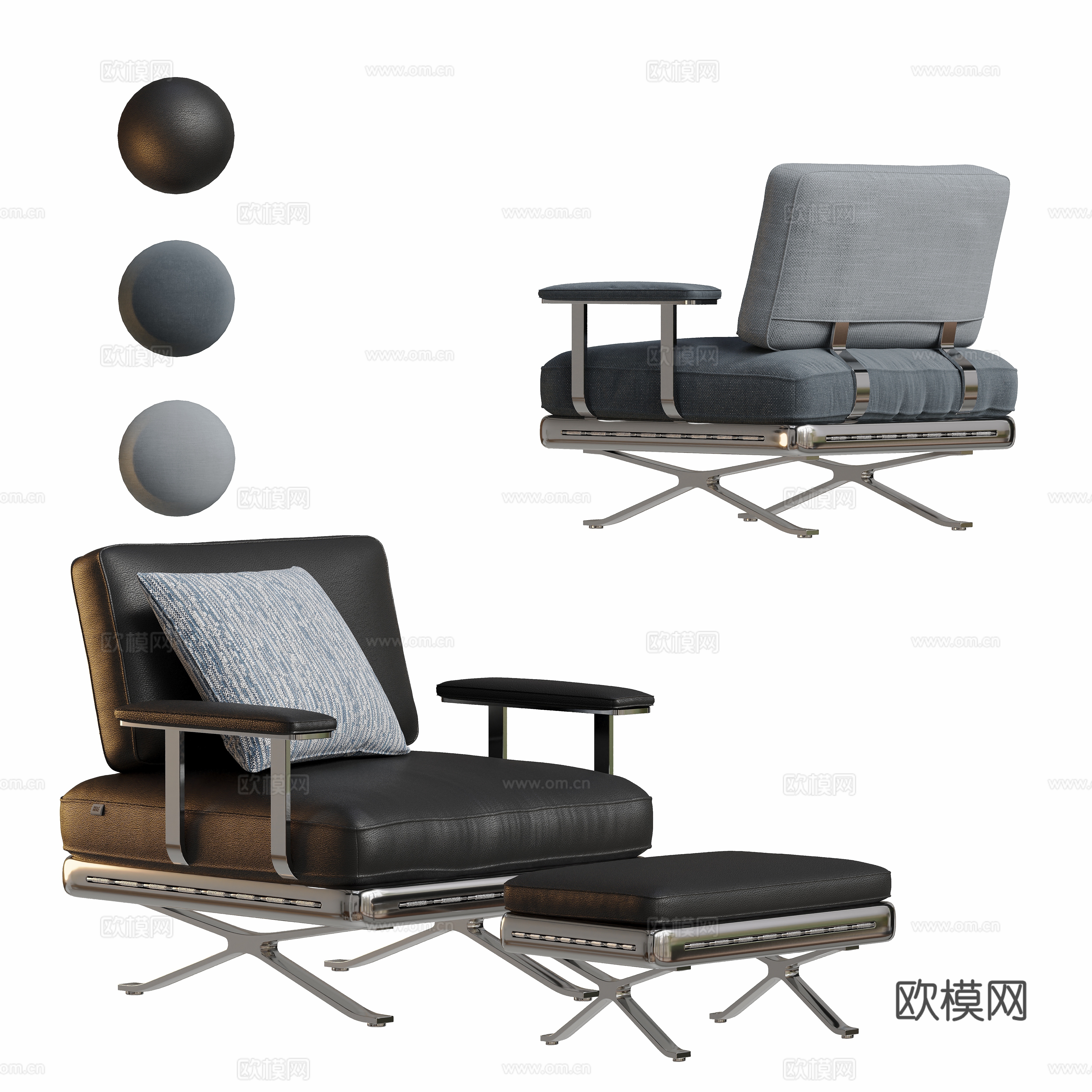 Leather sofa chair leisure chair 3d model