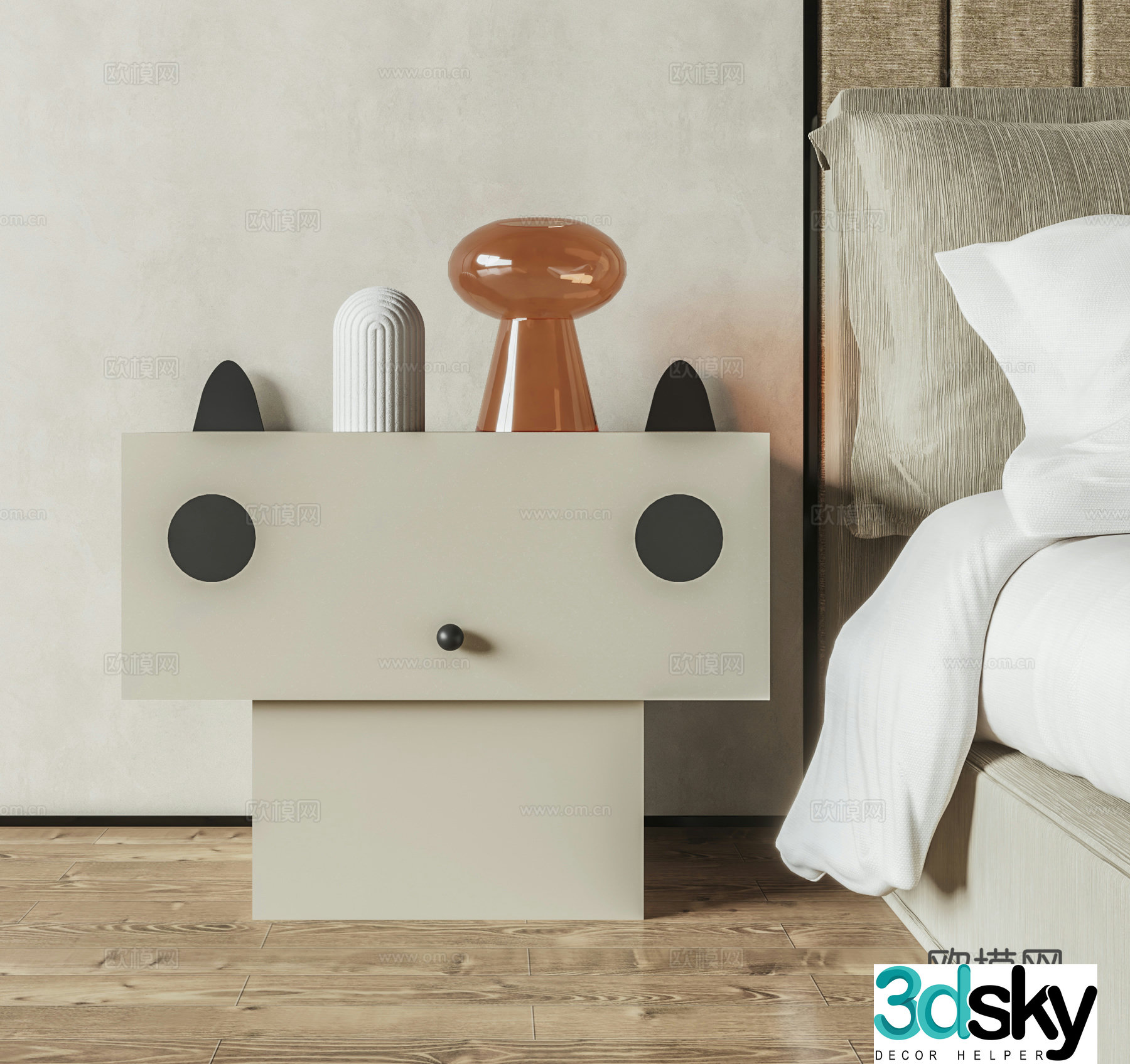 Cream style bedside table 3d model