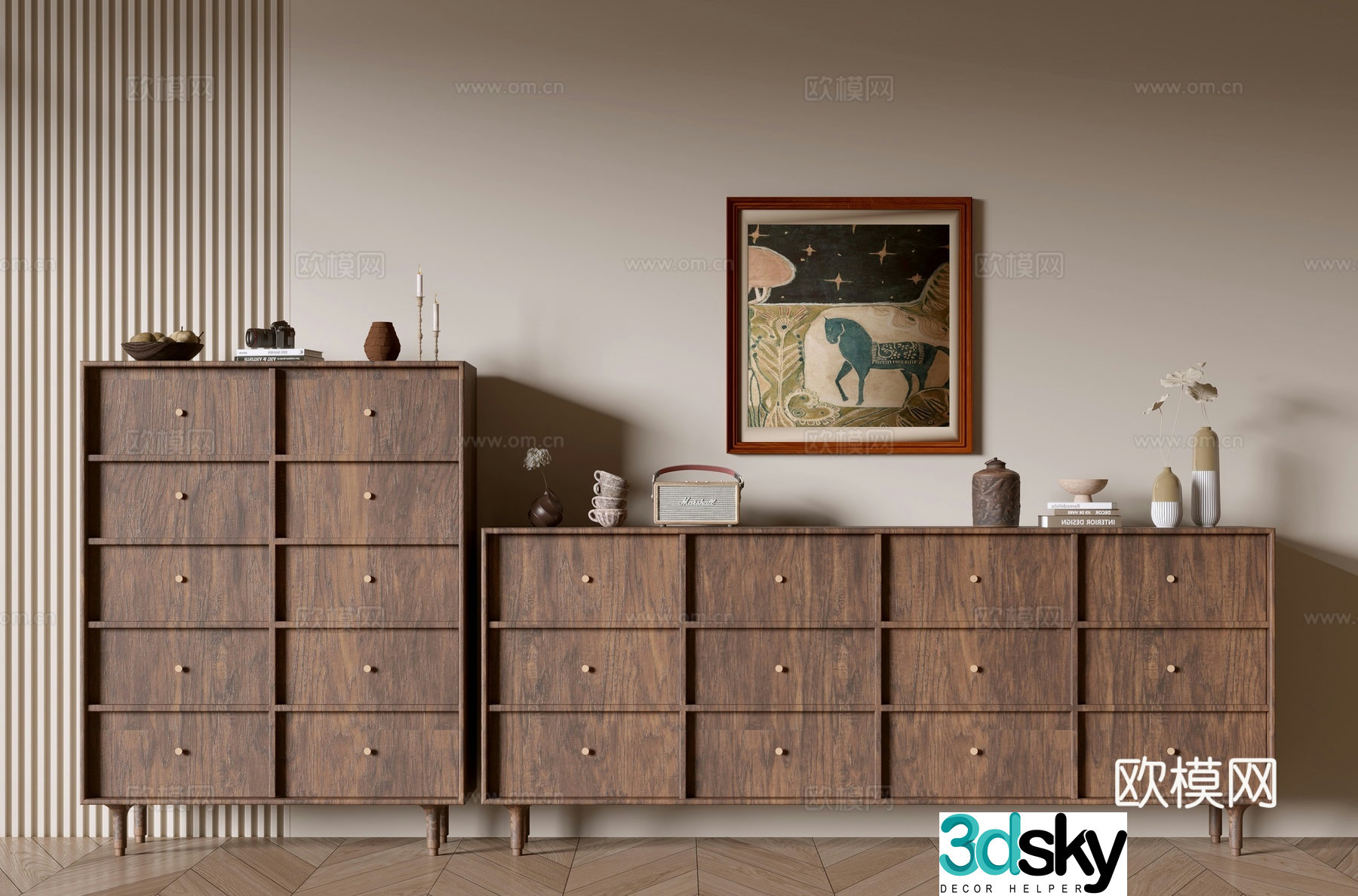 Wabi-sabi style side cabinet low cabinet chest of drawers 3D model