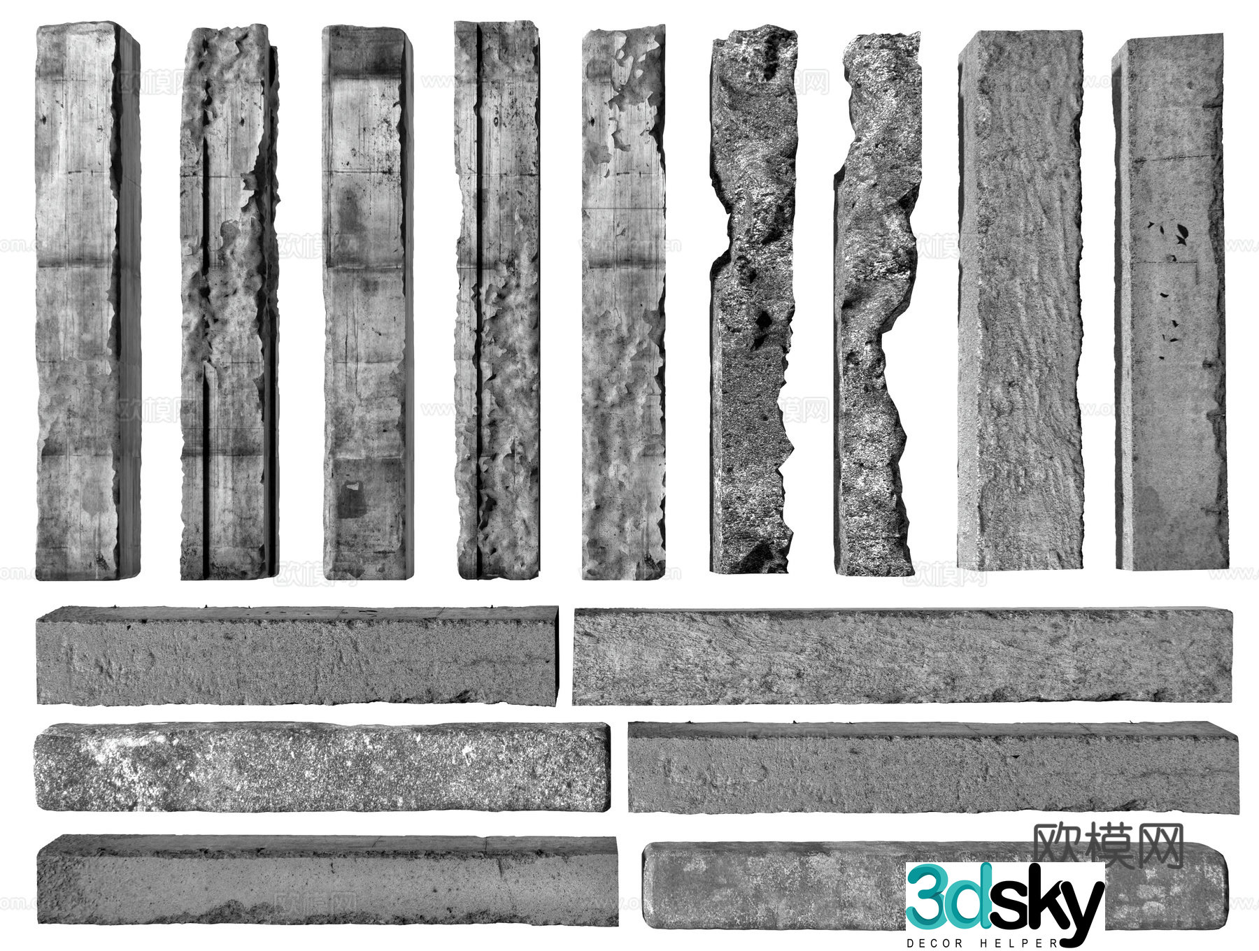 concrete pillar cement pillar stone pillar 3d model